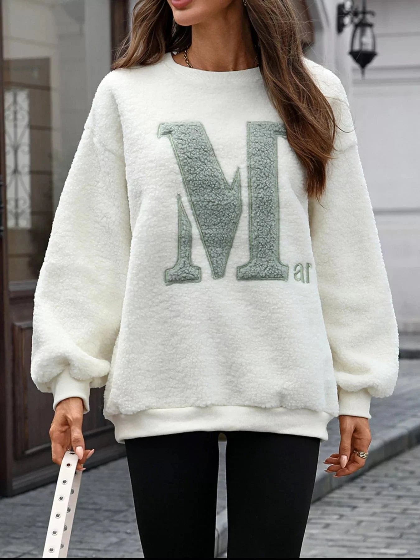 Letter Round Neck Fleece Sweatshirt Tops and sweaters and T-Shirts