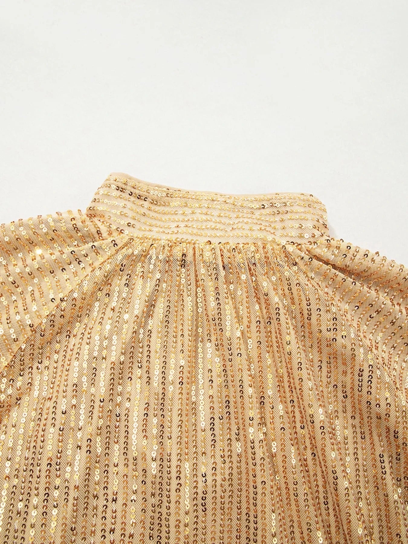 Metallic Balloon Sleeve Buttoned High Neck Loose Blouse Tops and sweaters and T-Shirts