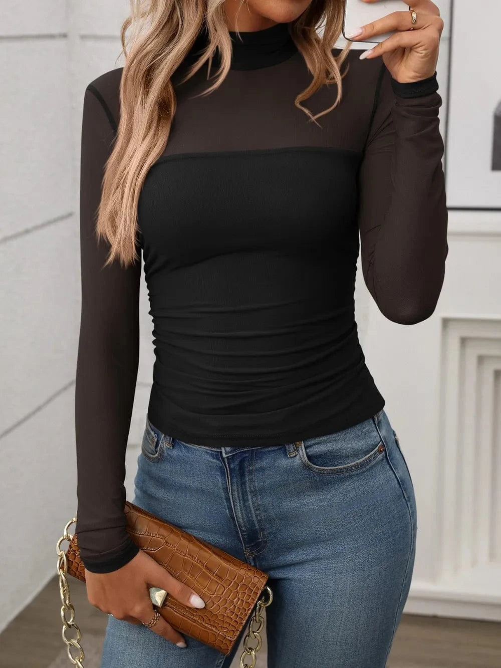 Mock Neck Long Sleeve Top Tops and sweaters and T-Shirts