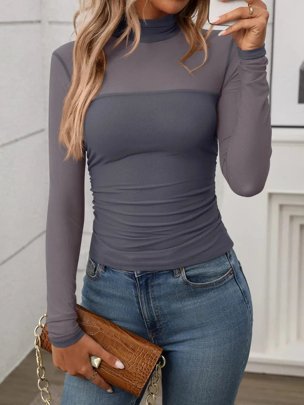 Mock Neck Long Sleeve Top Tops and sweaters and T-Shirts