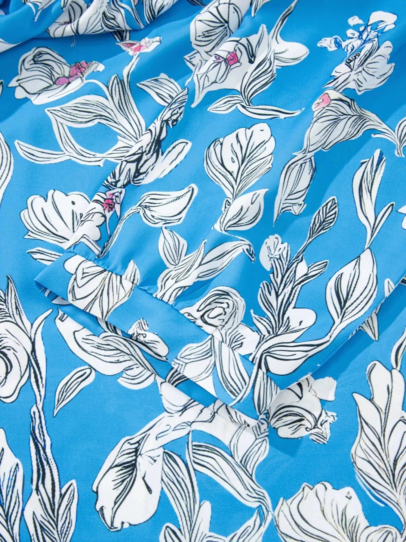 Notched Floral Print 3/4 Puff Sleeve Blouse Tops and sweaters and T-Shirts
