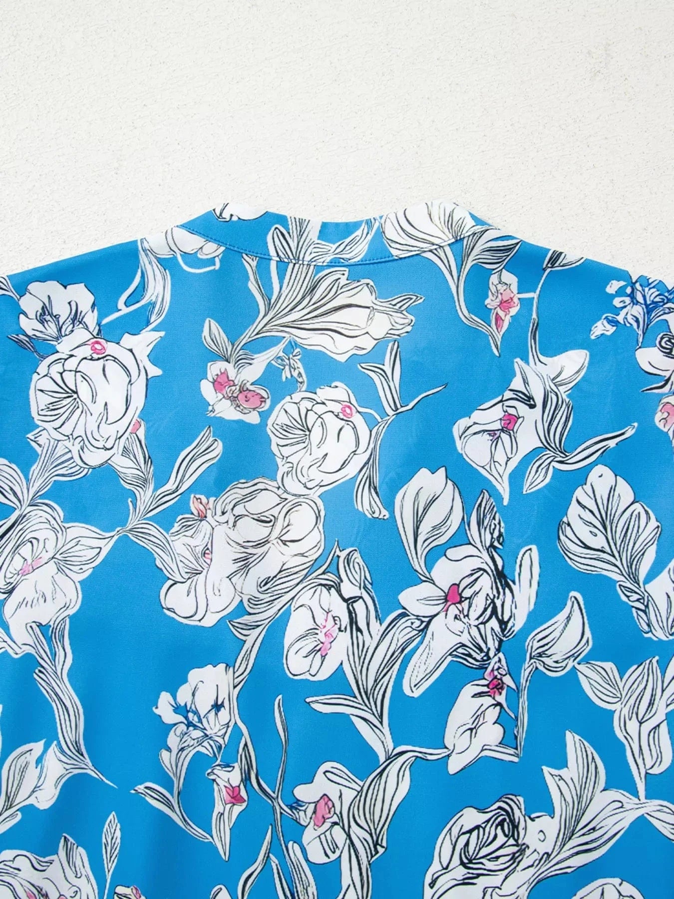 Notched Floral Print 3/4 Puff Sleeve Blouse Tops and sweaters and T-Shirts