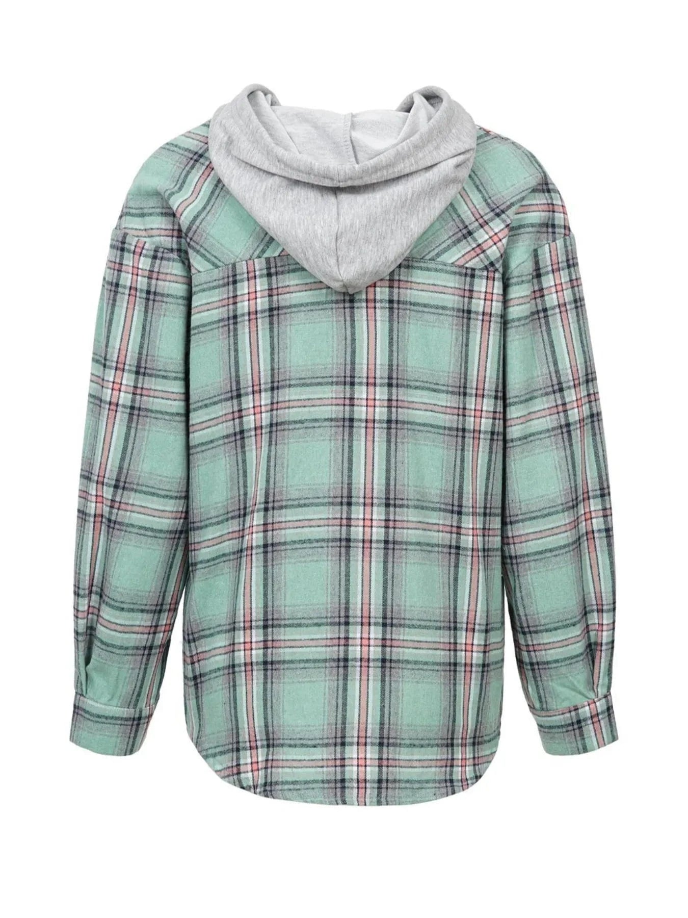 Plaid Button-Up Hooded Shirt Tops and sweaters and T-Shirts