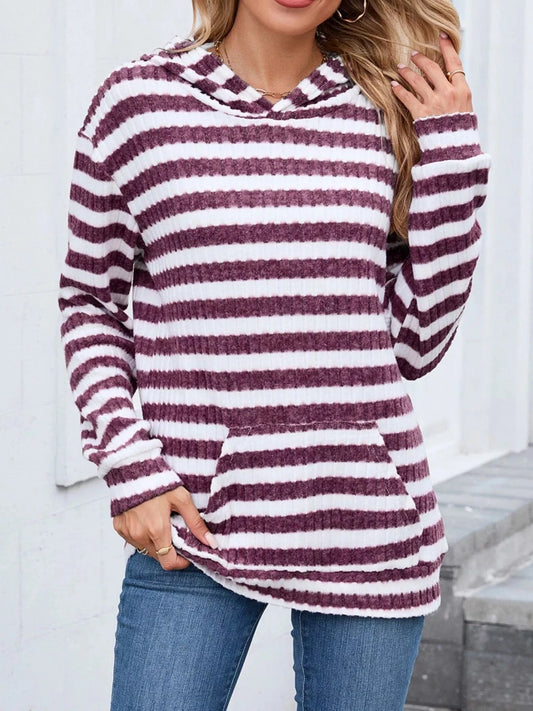 Purple Stripes Striped Dropped Shoulder Hoodie Tops and sweaters and T-Shirts
