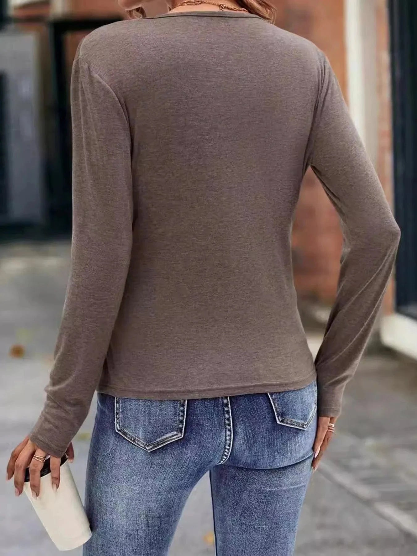 Ruched Surplice Long Sleeve T-Shirt Tops and sweaters and T-Shirts