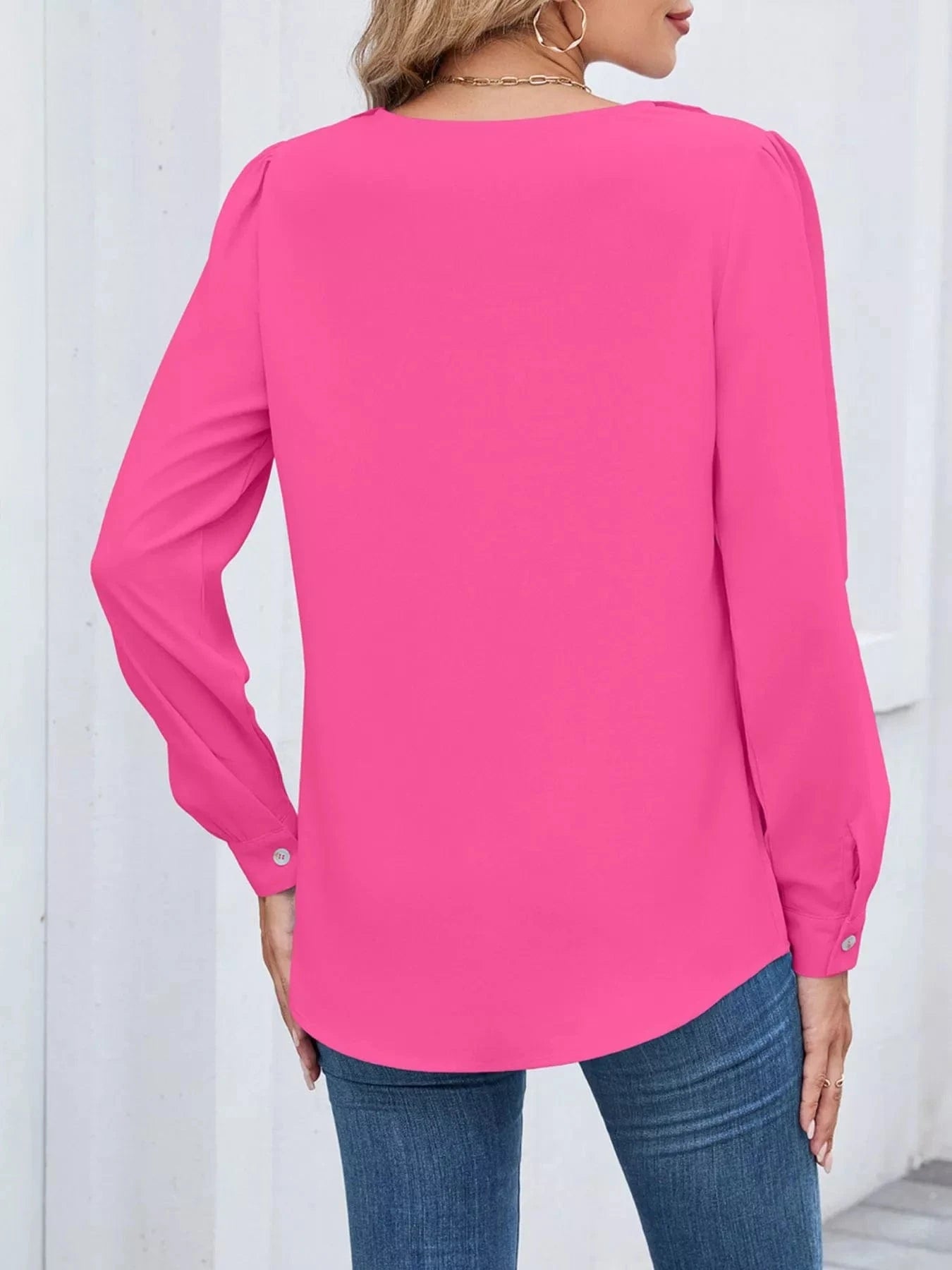Ruffled V-Neck Long Sleeve Blouse Tops and sweaters and T-Shirts