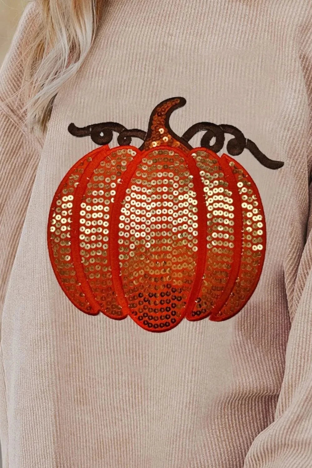 Sequin Pumpkin Round Neck Long Sleeve Sweatshirt Tops and sweaters and T-Shirts