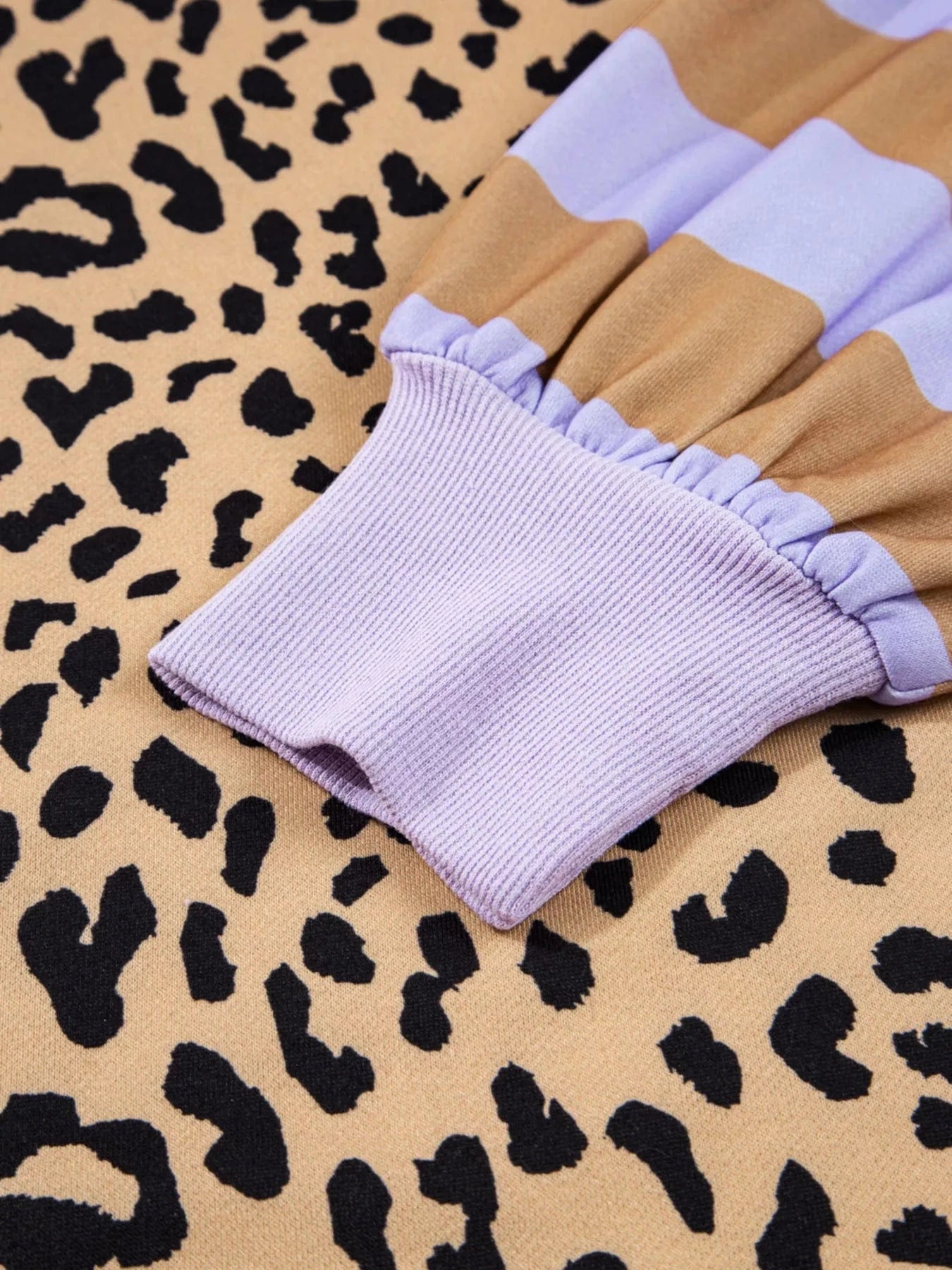 Stripe Color Block Patchwork Leopard Casual Sweatshirt with Slits Tops and sweaters and T-Shirts