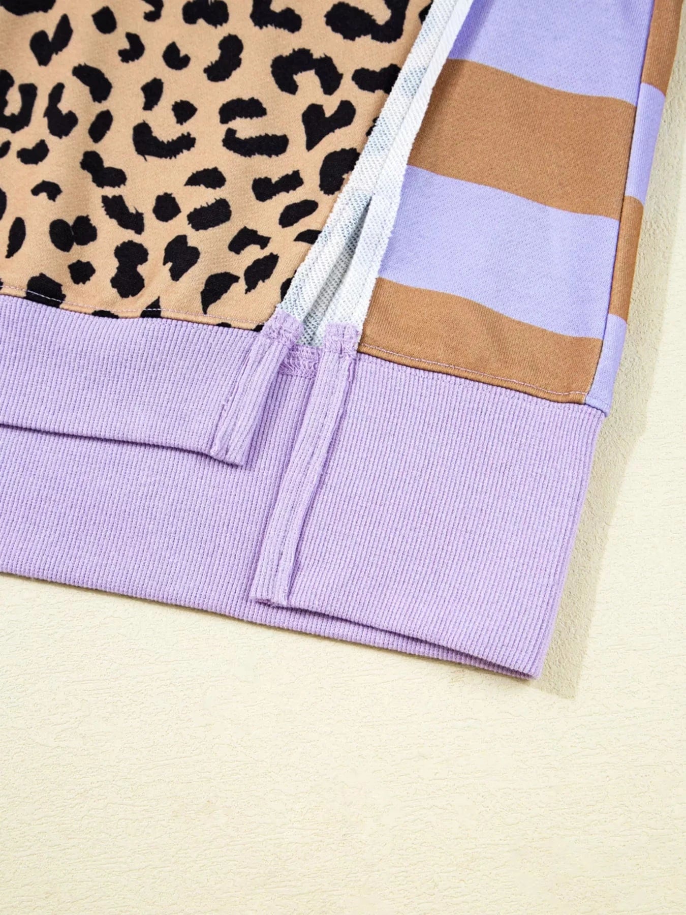 Stripe Color Block Patchwork Leopard Casual Sweatshirt with Slits Tops and sweaters and T-Shirts