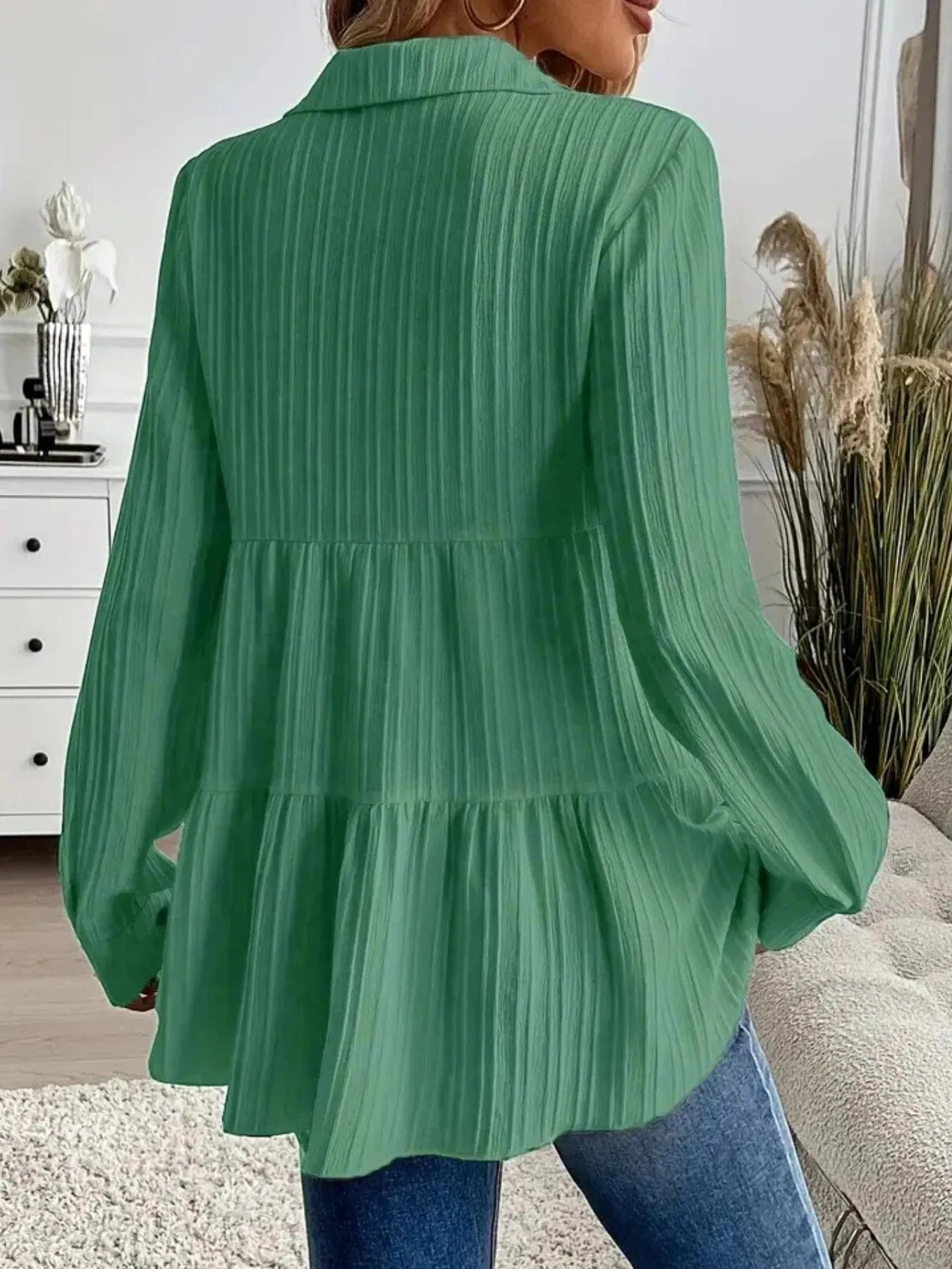 Striped Button-Down Tiered Shirt Tops and sweaters and T-Shirts