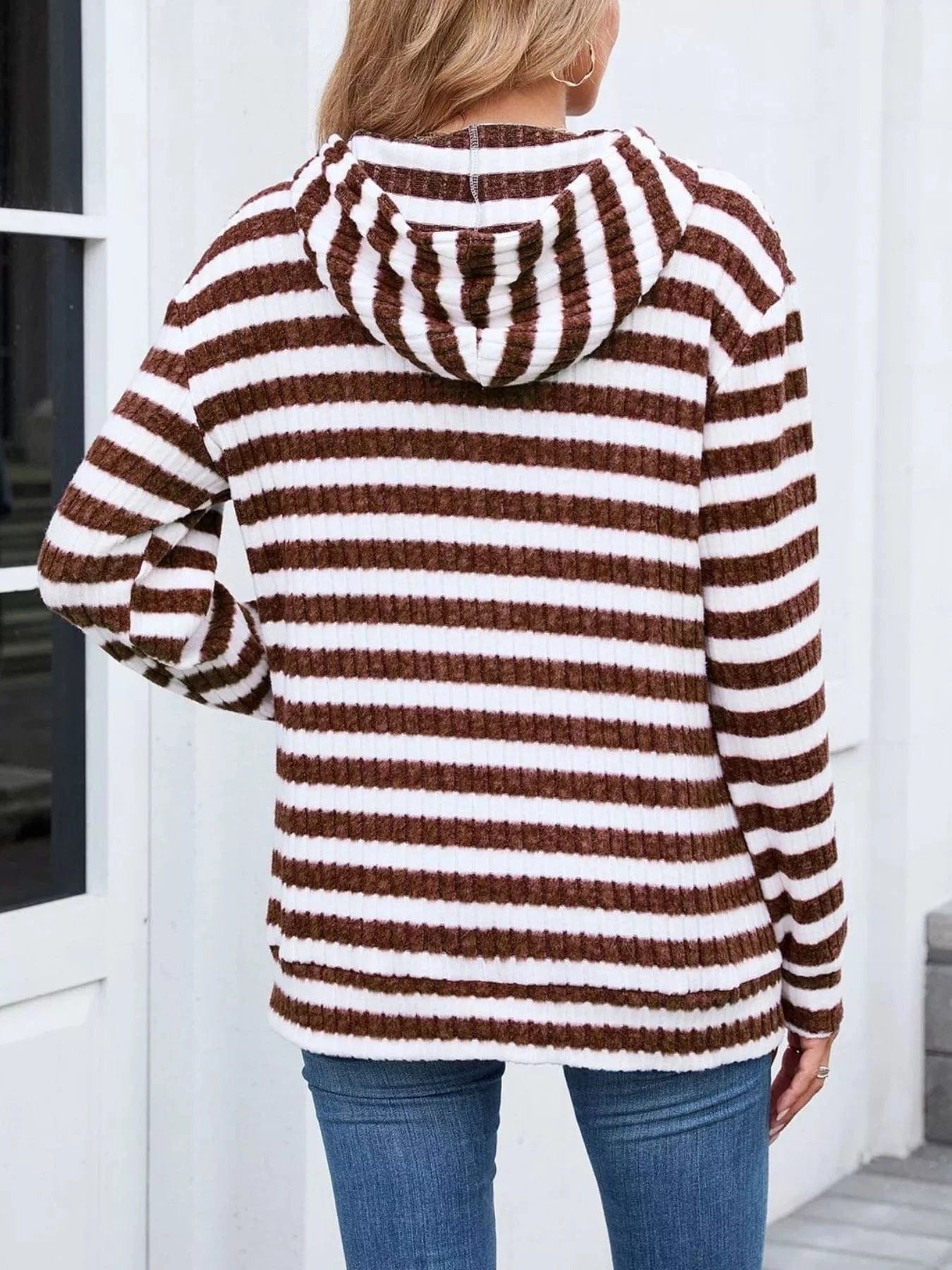 Striped Dropped Shoulder Hoodie Tops and sweaters and T-Shirts