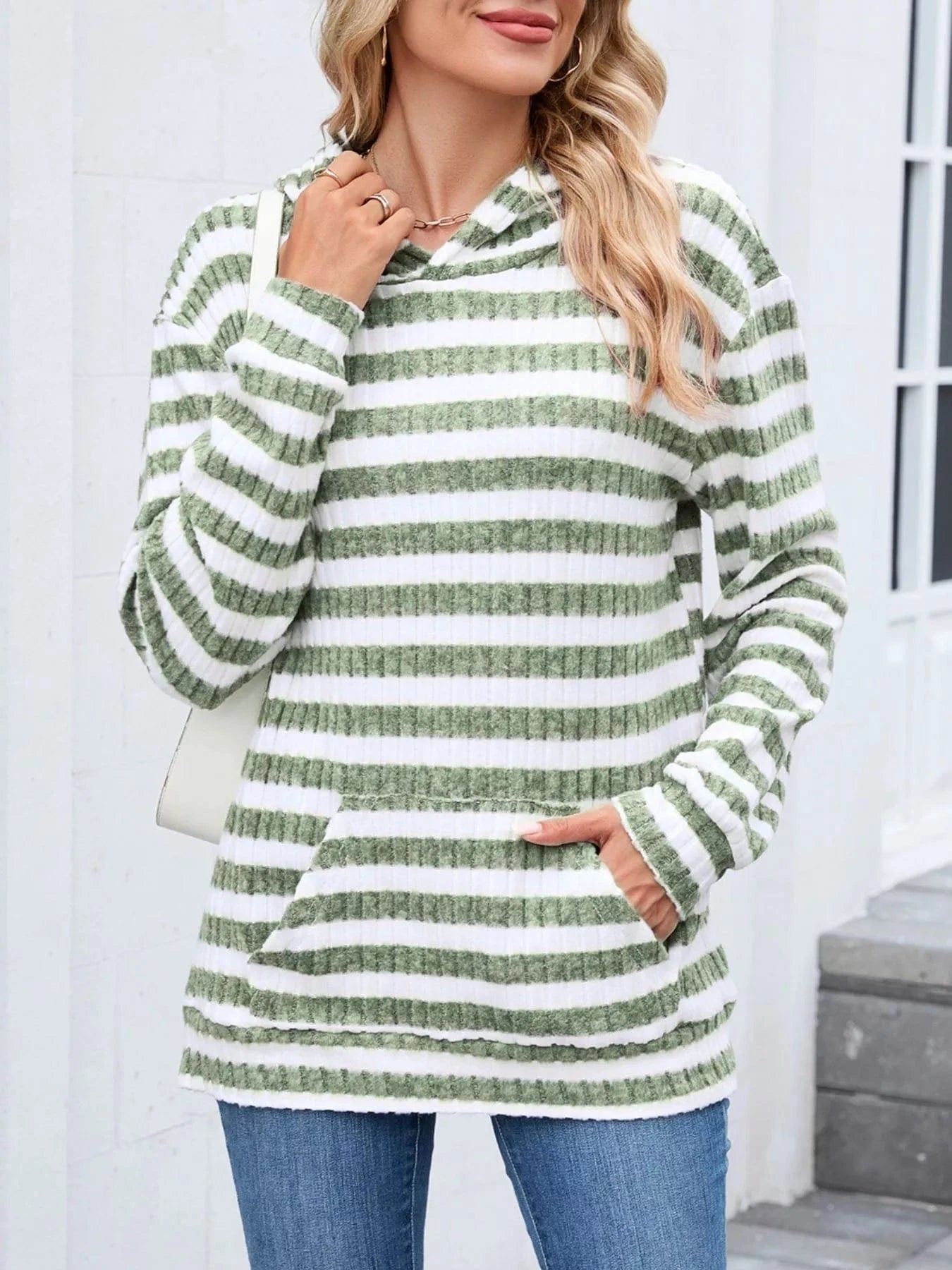 Striped Dropped Shoulder Hoodie Tops and sweaters and T-Shirts