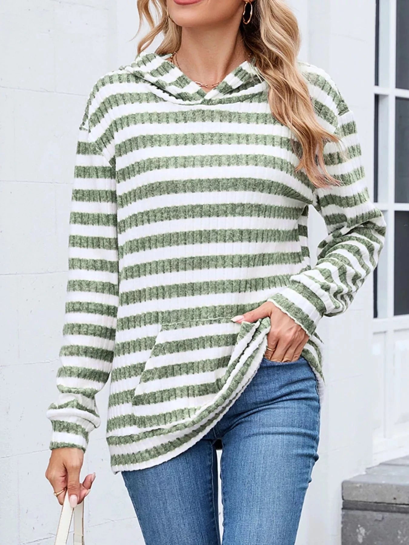 Striped Dropped Shoulder Hoodie Tops and sweaters and T-Shirts