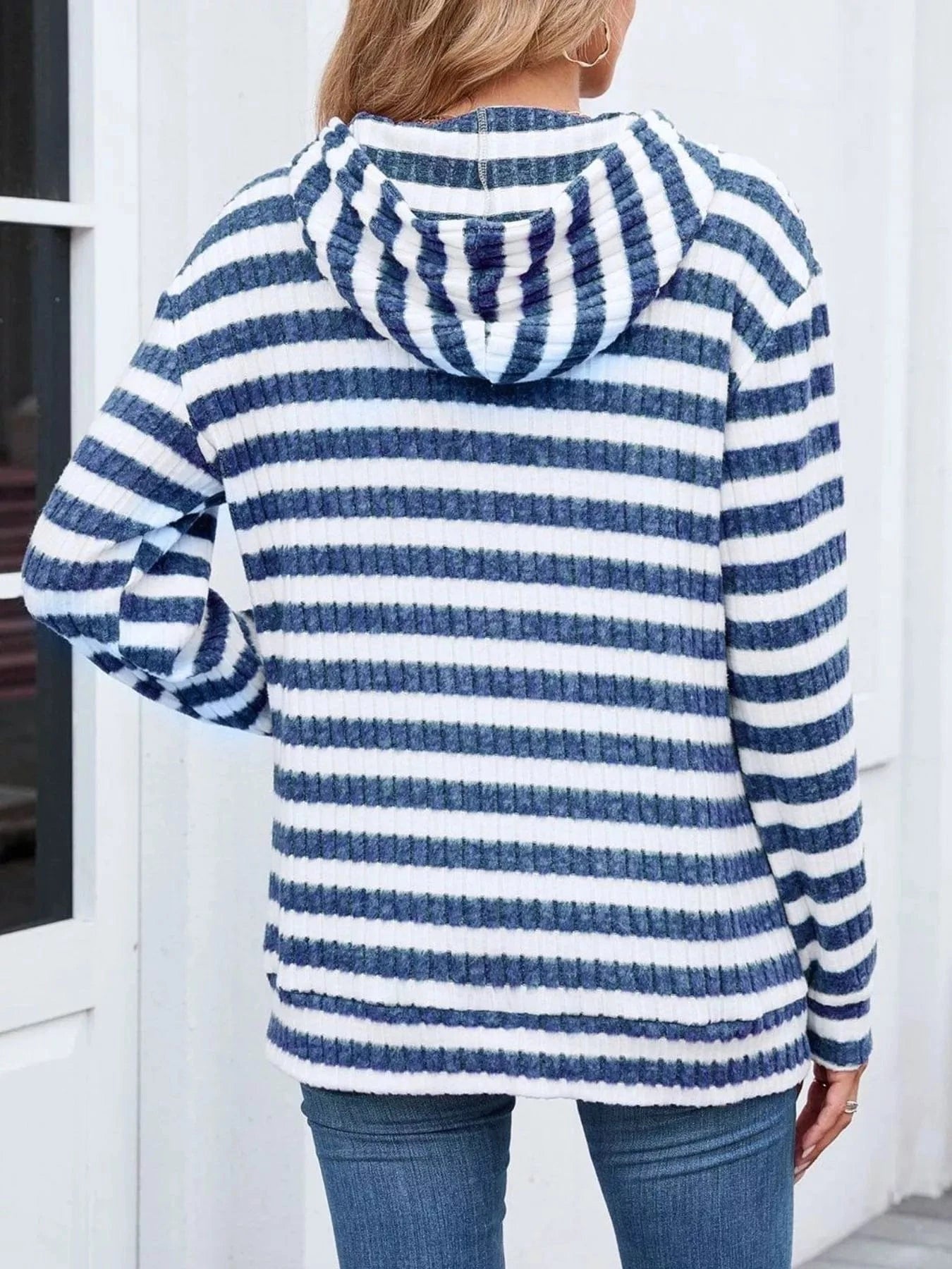 Striped Dropped Shoulder Hoodie Tops and sweaters and T-Shirts
