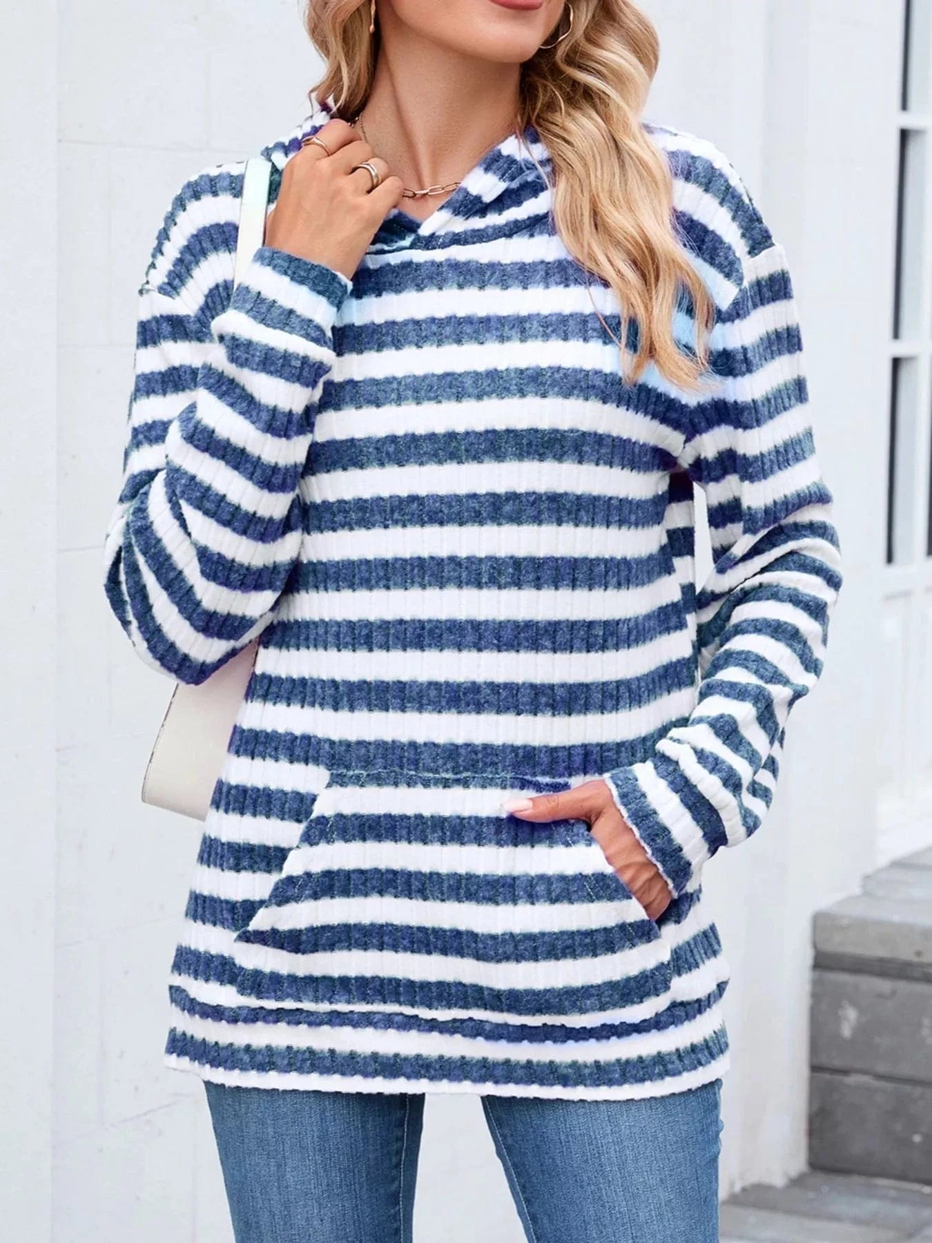 Striped Dropped Shoulder Hoodie Tops and sweaters and T-Shirts