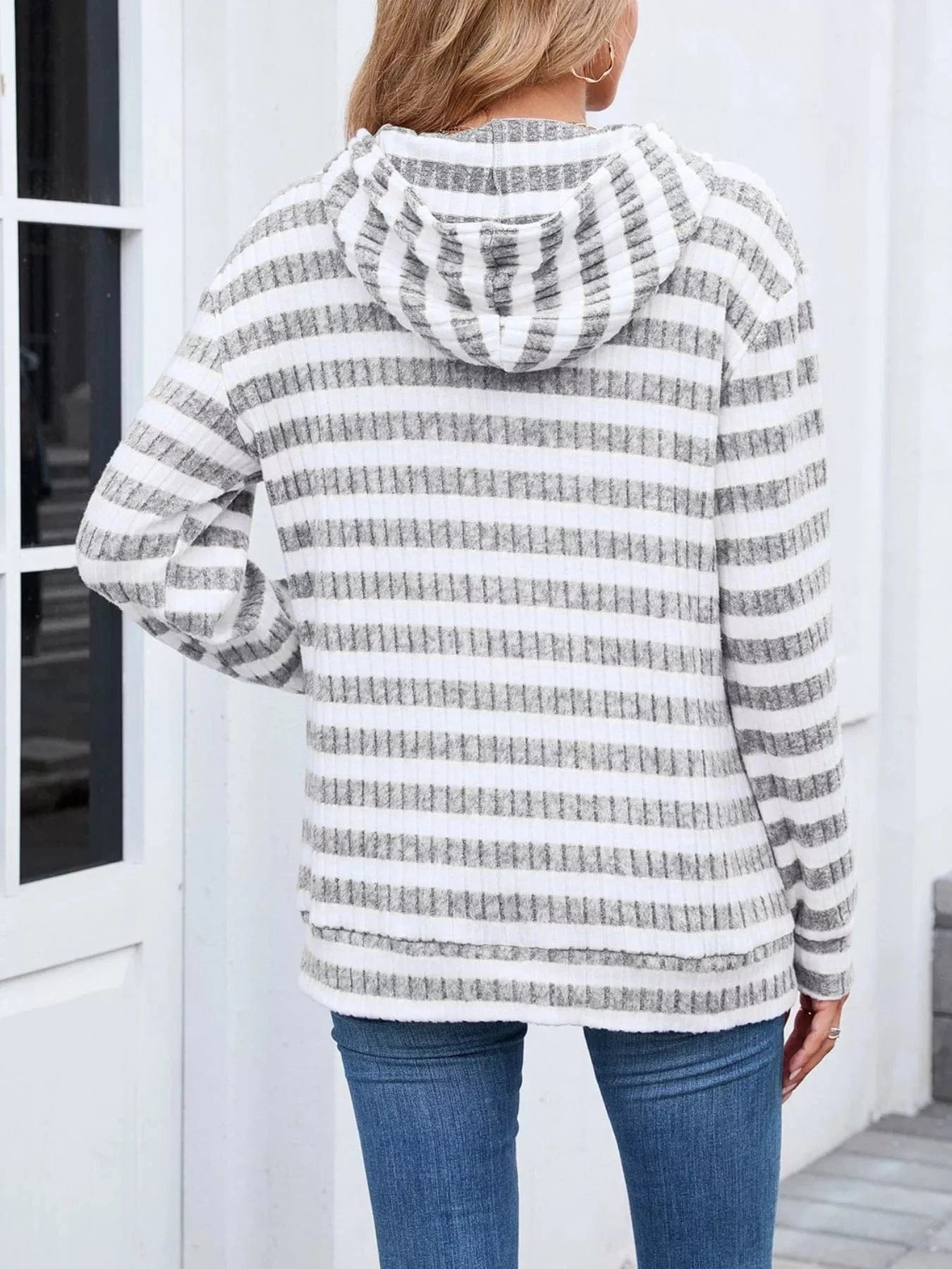 Striped Dropped Shoulder Hoodie Tops and sweaters and T-Shirts
