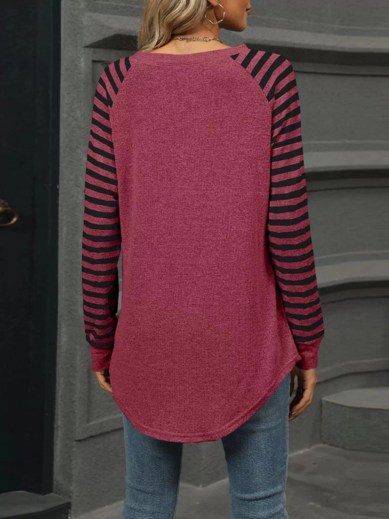 Striped Round Neck Raglan Sleeve T-Shirt Tops and sweaters and T-Shirts
