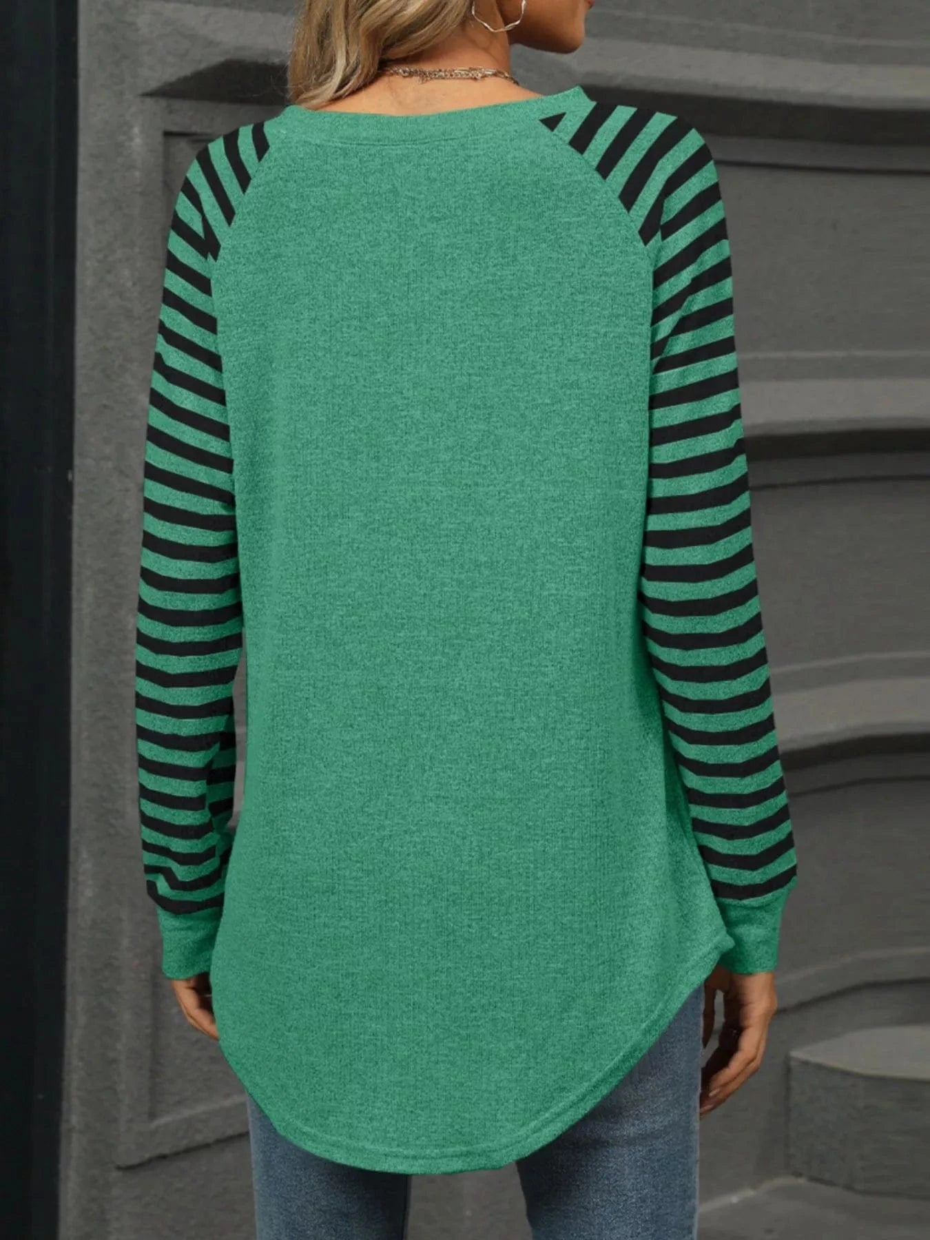 Striped Round Neck Raglan Sleeve T-Shirt Tops and sweaters and T-Shirts