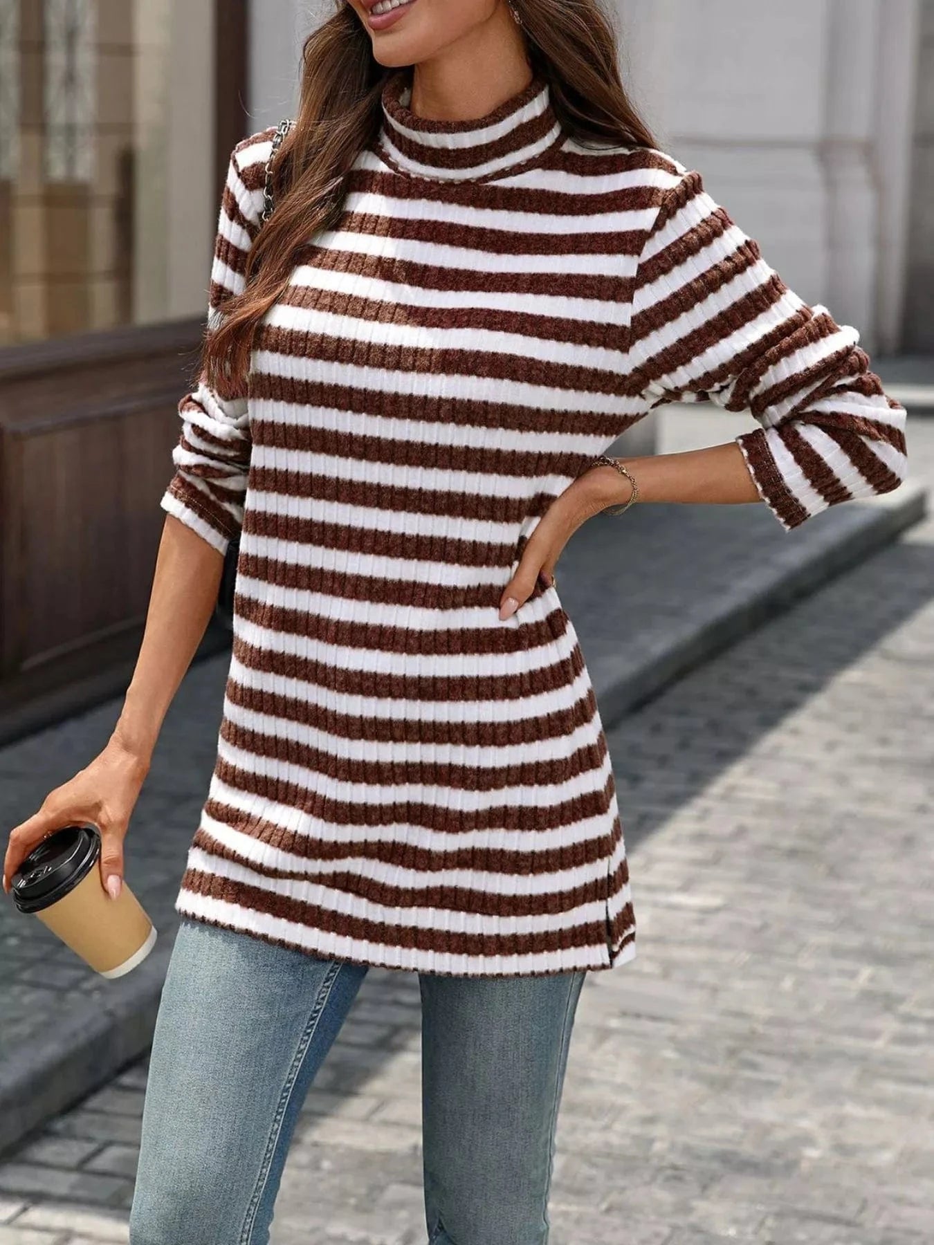 Striped Turtleneck Long Sleeve Knit Top Tops and sweaters and T-Shirts