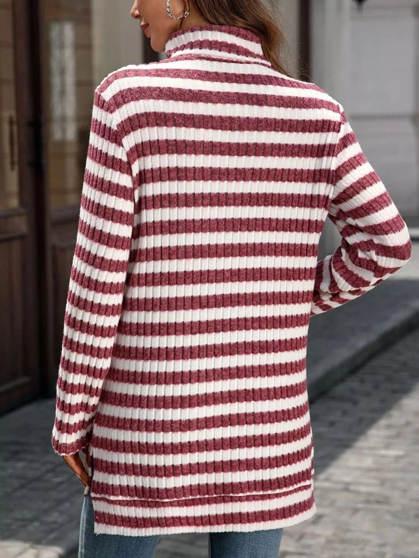 Striped Turtleneck Long Sleeve Knit Top Tops and sweaters and T-Shirts