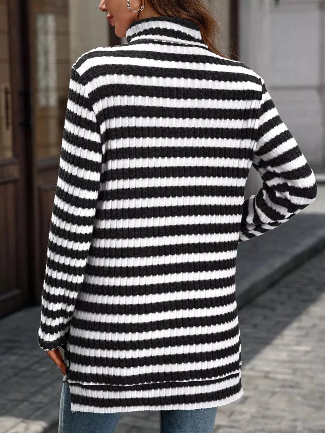 Striped Turtleneck Long Sleeve Knit Top Tops and sweaters and T-Shirts