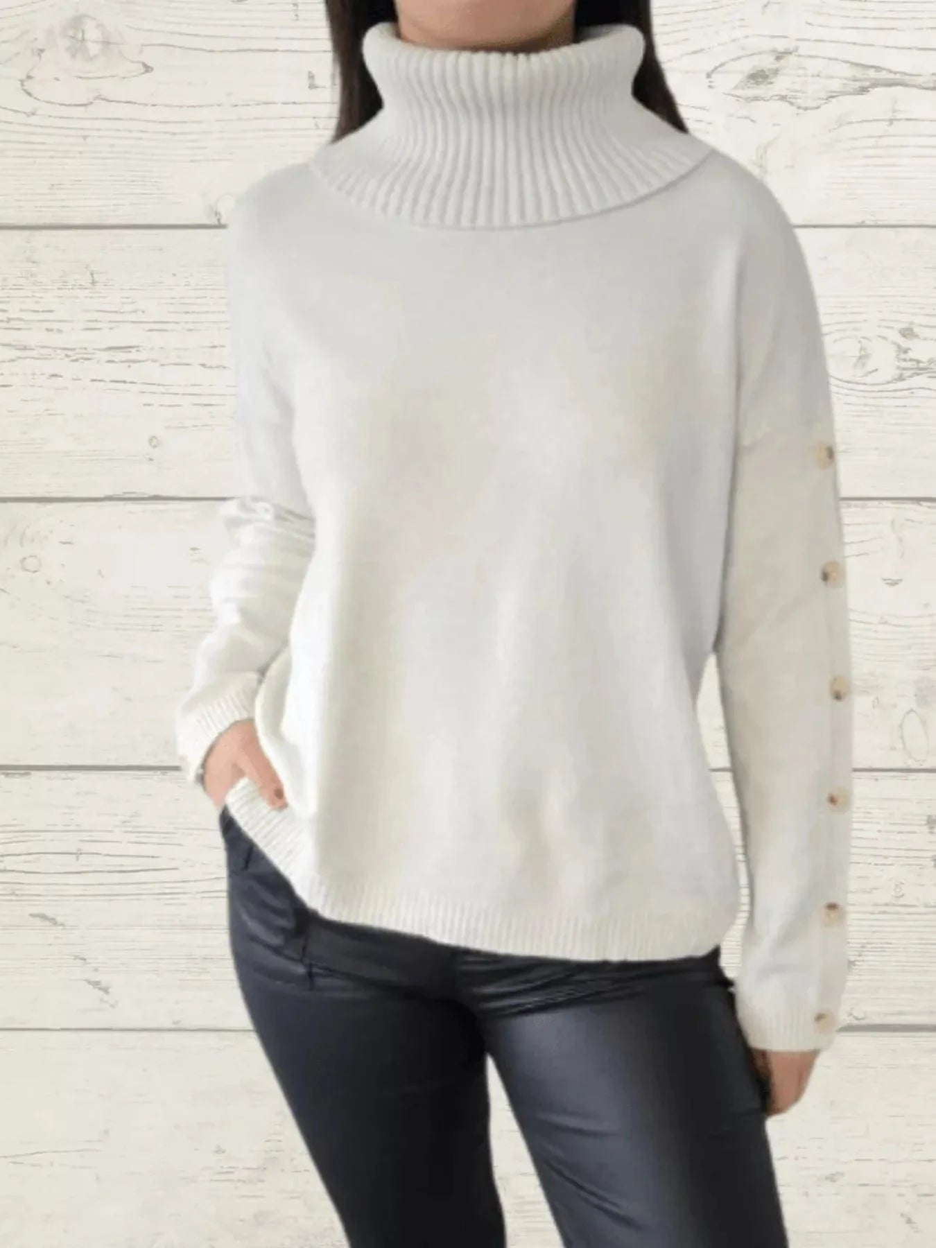 White Full Size Turtleneck Long Sleeve Sweater Plus Size Tops and sweaters and T-Shirts