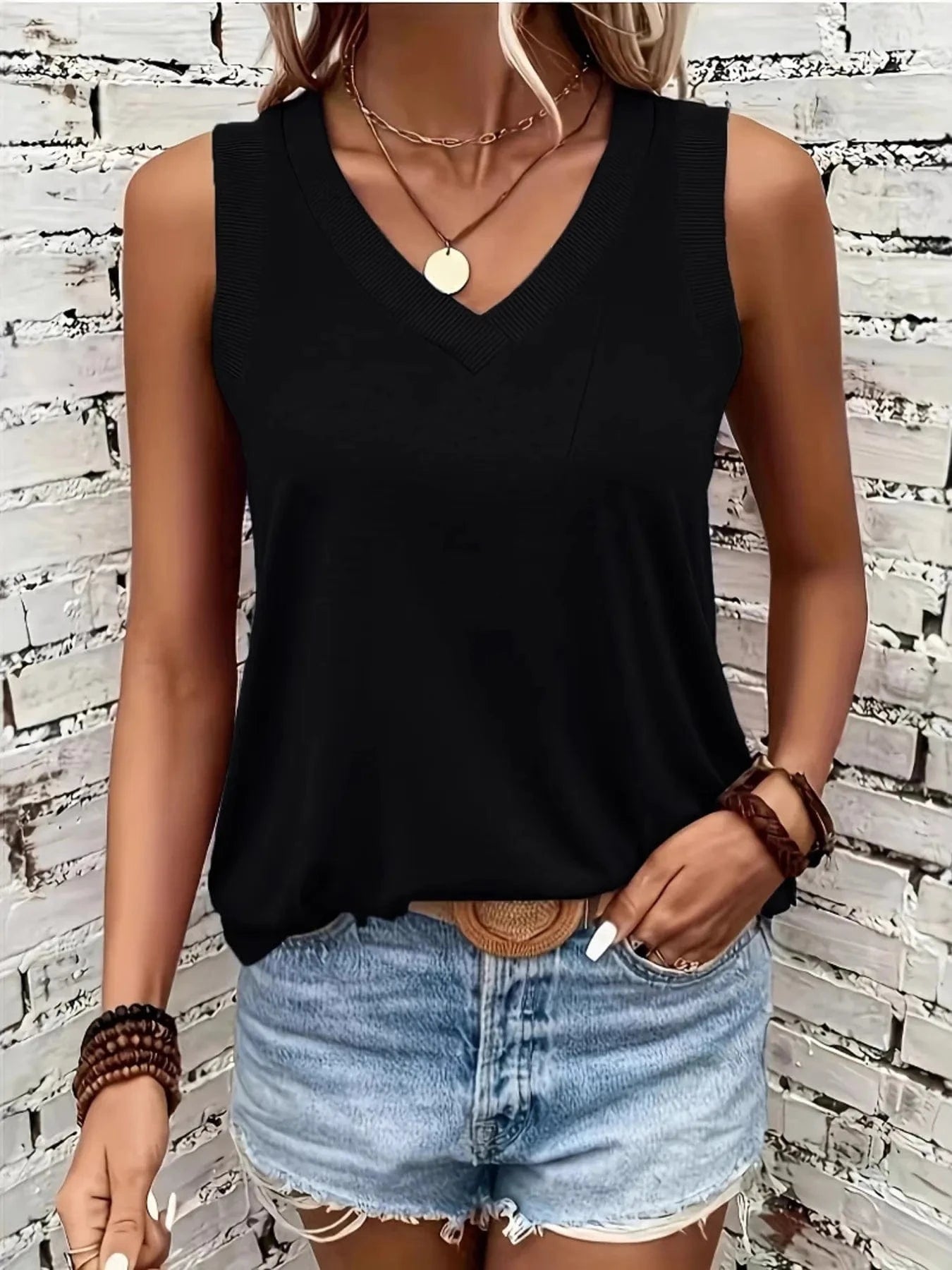 Black V-Neck Tank Tops and T-Shirts
