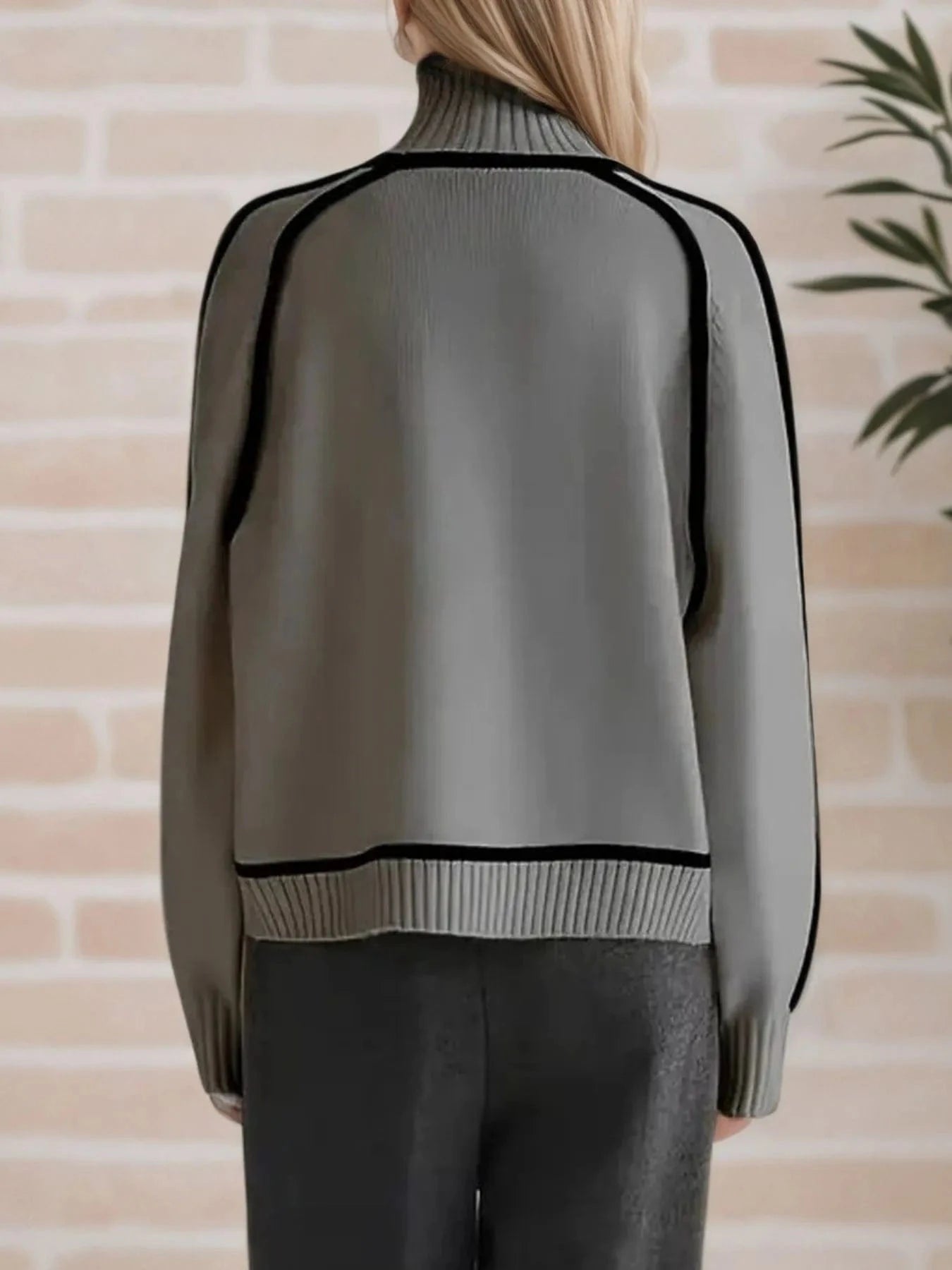 Contrast Trim Turtleneck Sweater Tops and T-Shirts
