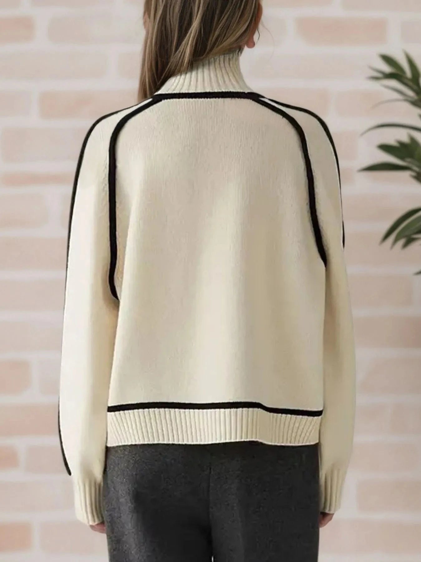 Contrast Trim Turtleneck Sweater Tops and T-Shirts