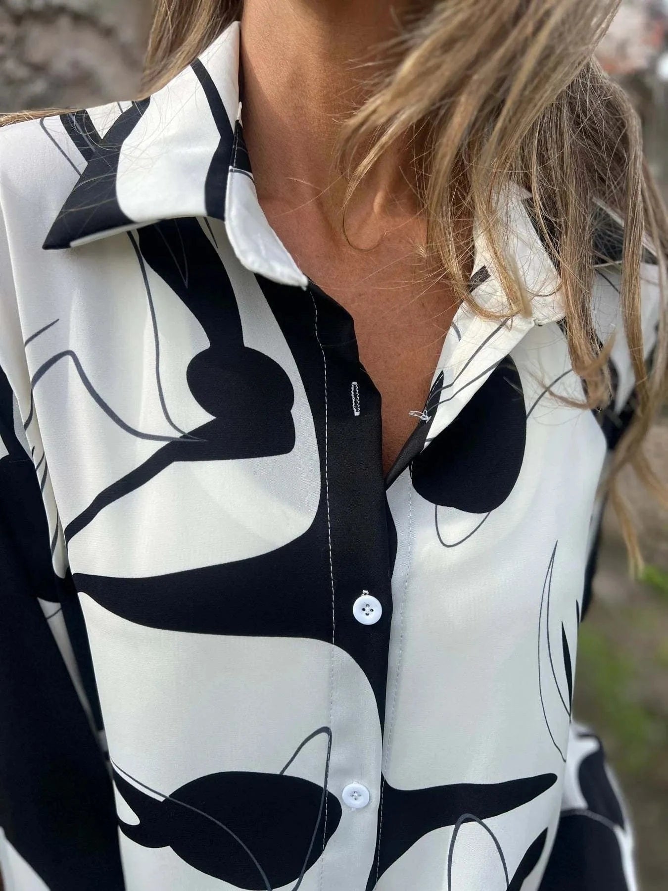 Full Size Abstract Print Long Sleeve Button-Up Shirt Plus Size Tops and T-Shirts