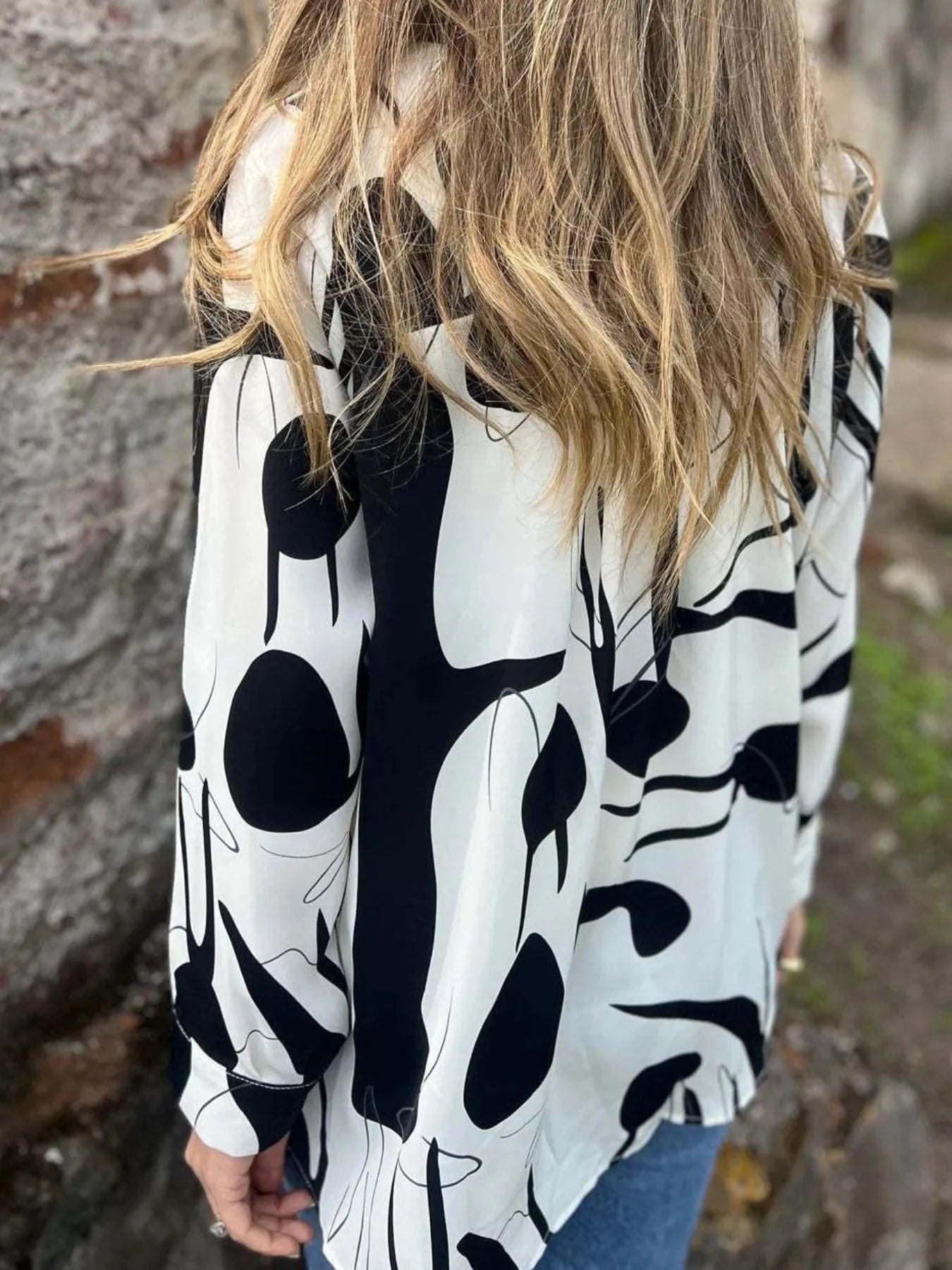 Full Size Abstract Print Long Sleeve Button-Up Shirt Plus Size Tops and T-Shirts