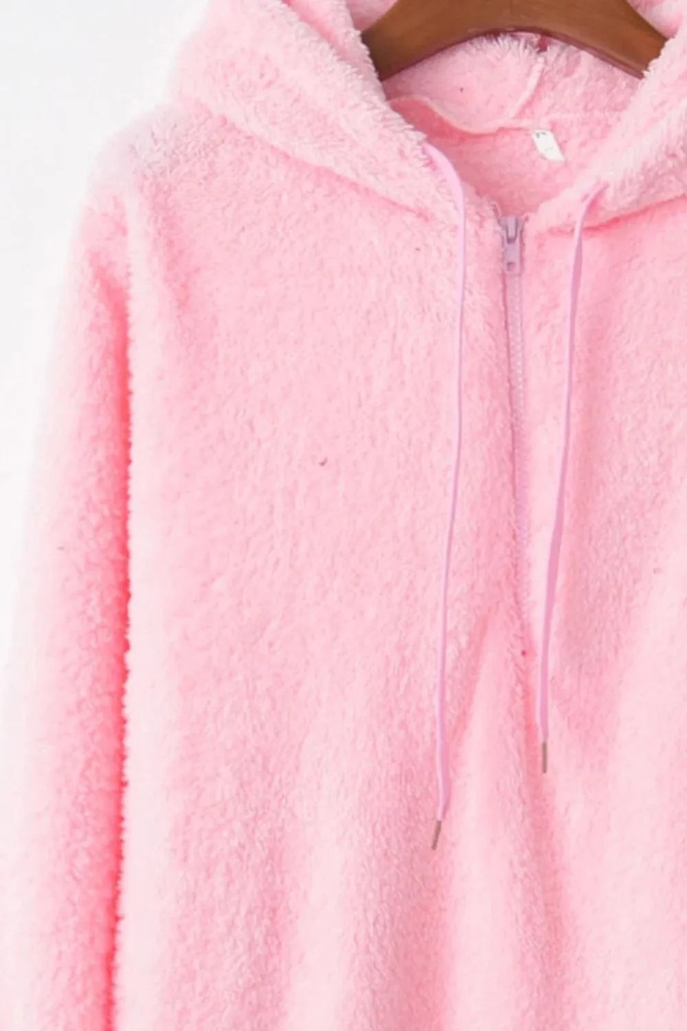 Full Size Quarter-Zip Drawstring Teddy Hoodie Tops and T-Shirts