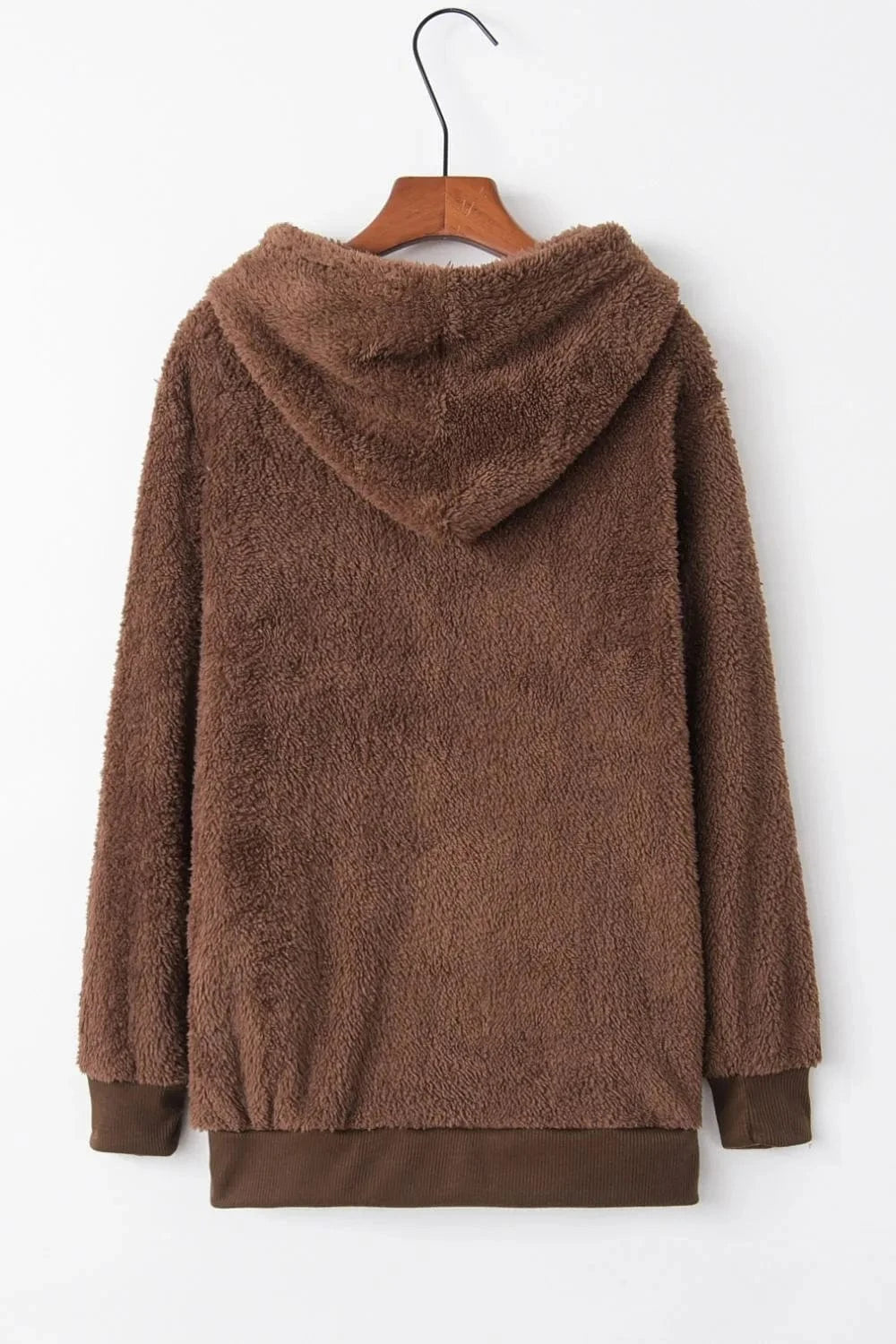 Full Size Quarter-Zip Drawstring Teddy Hoodie Tops and T-Shirts