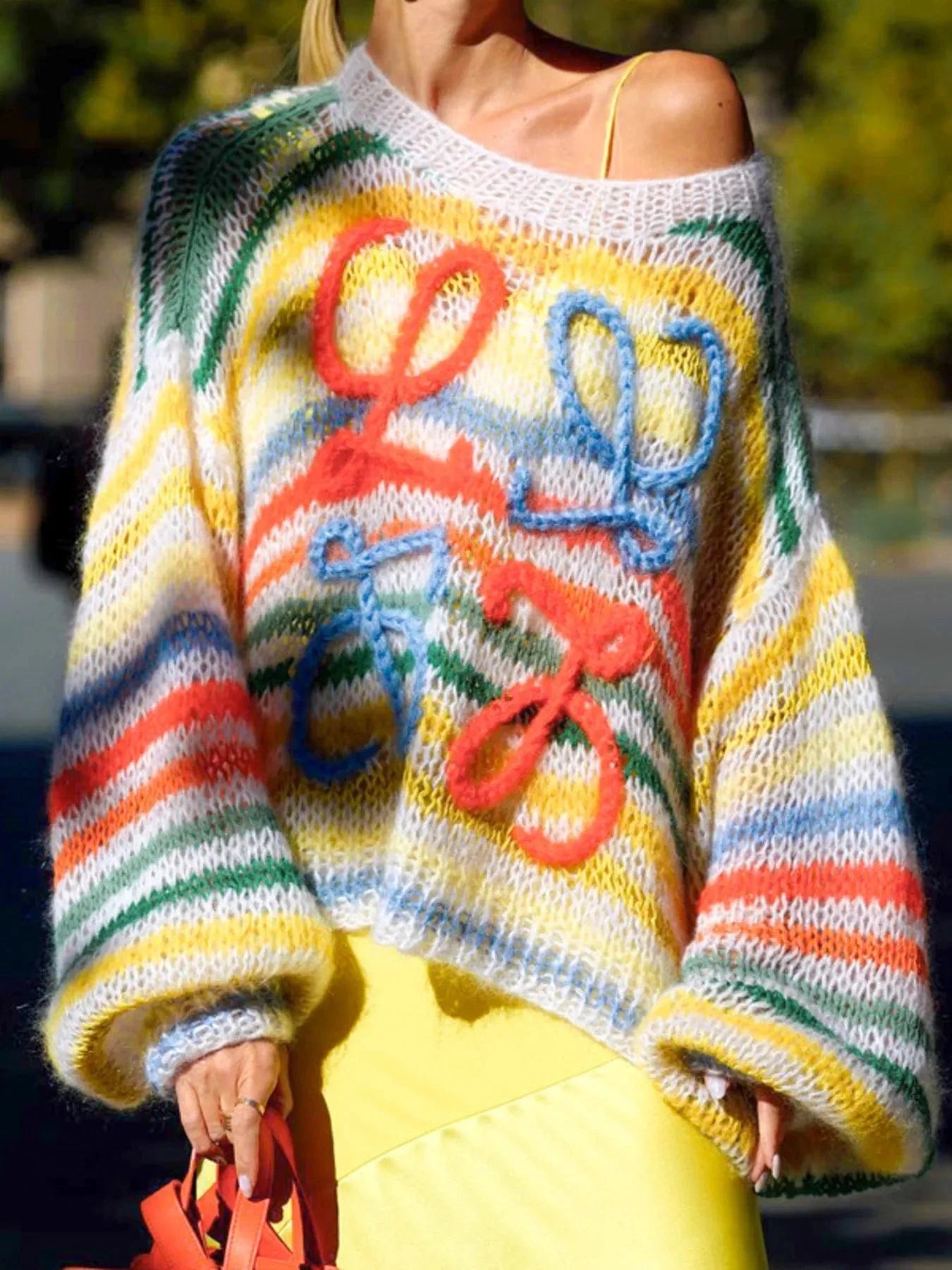 Multicolor Colorful Abstract Pattern Striped Sweater Tops and T-Shirts