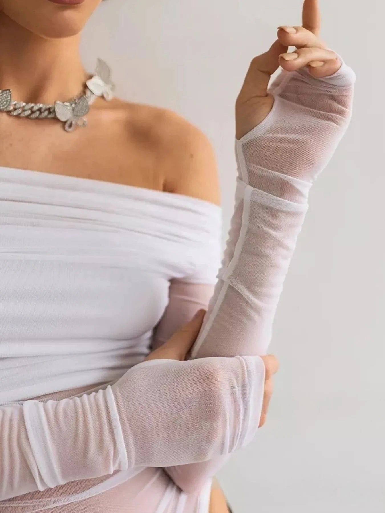 Off-Shoulder Long Sleeve Mesh Bodysuit Tops and T-Shirts