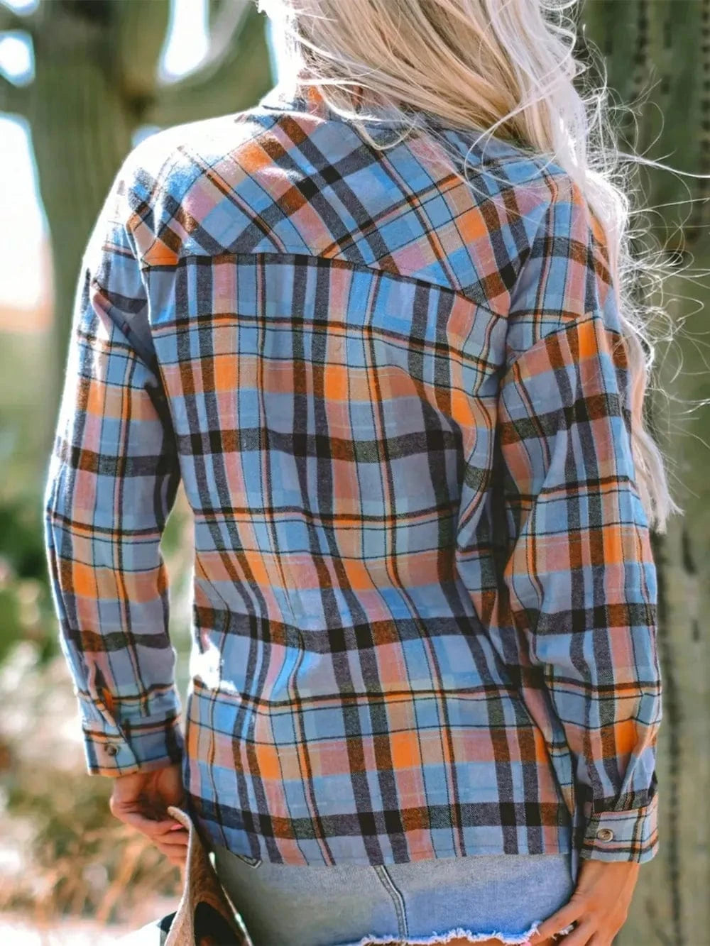 Plaid Collared Neck Long Sleeve Shirt Tops and T-Shirts