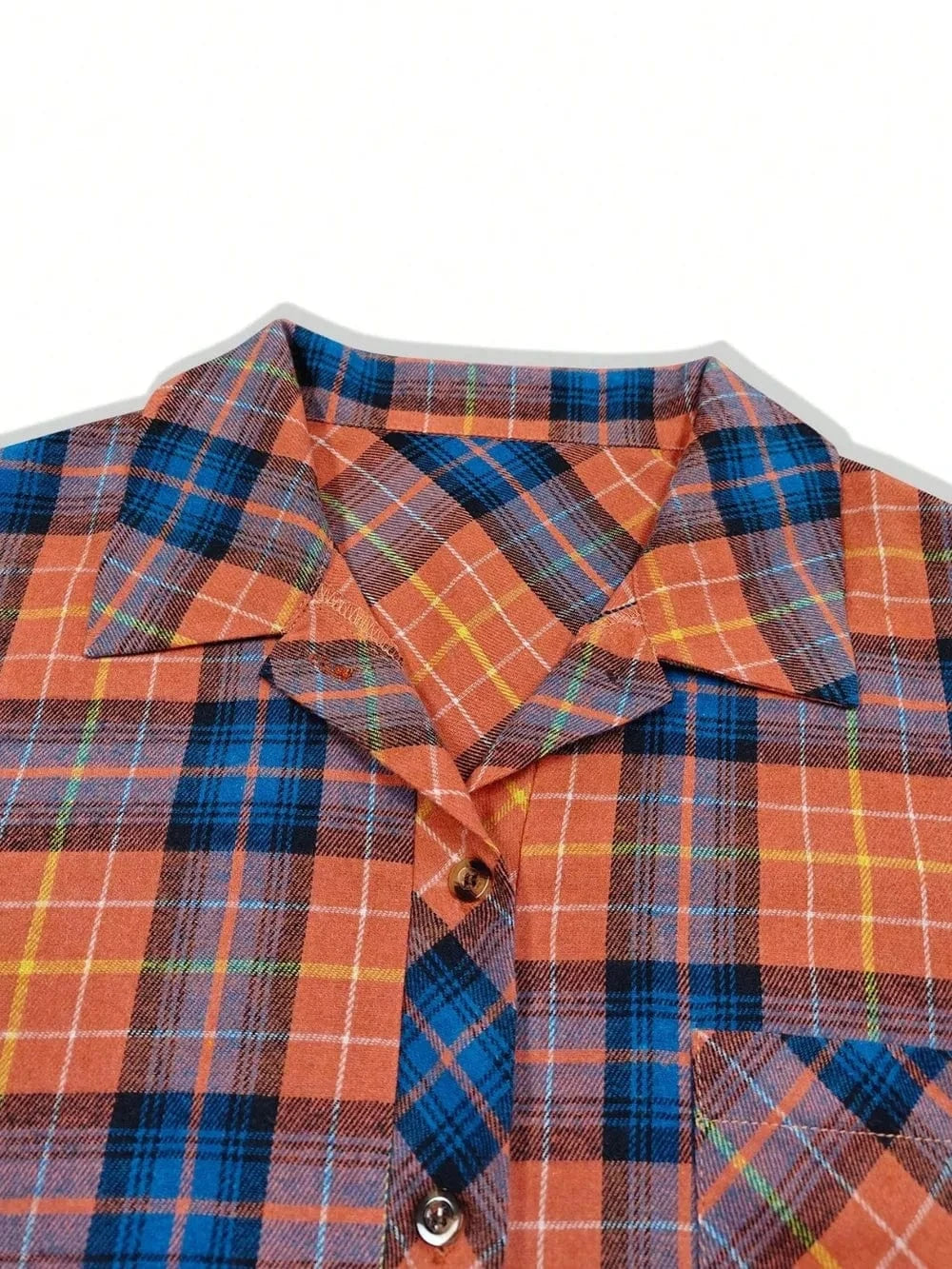 Plaid Collared Neck Long Sleeve Shirt Tops and T-Shirts