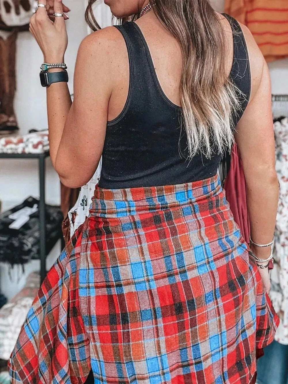 Plaid Collared Neck Long Sleeve Shirt Tops and T-Shirts