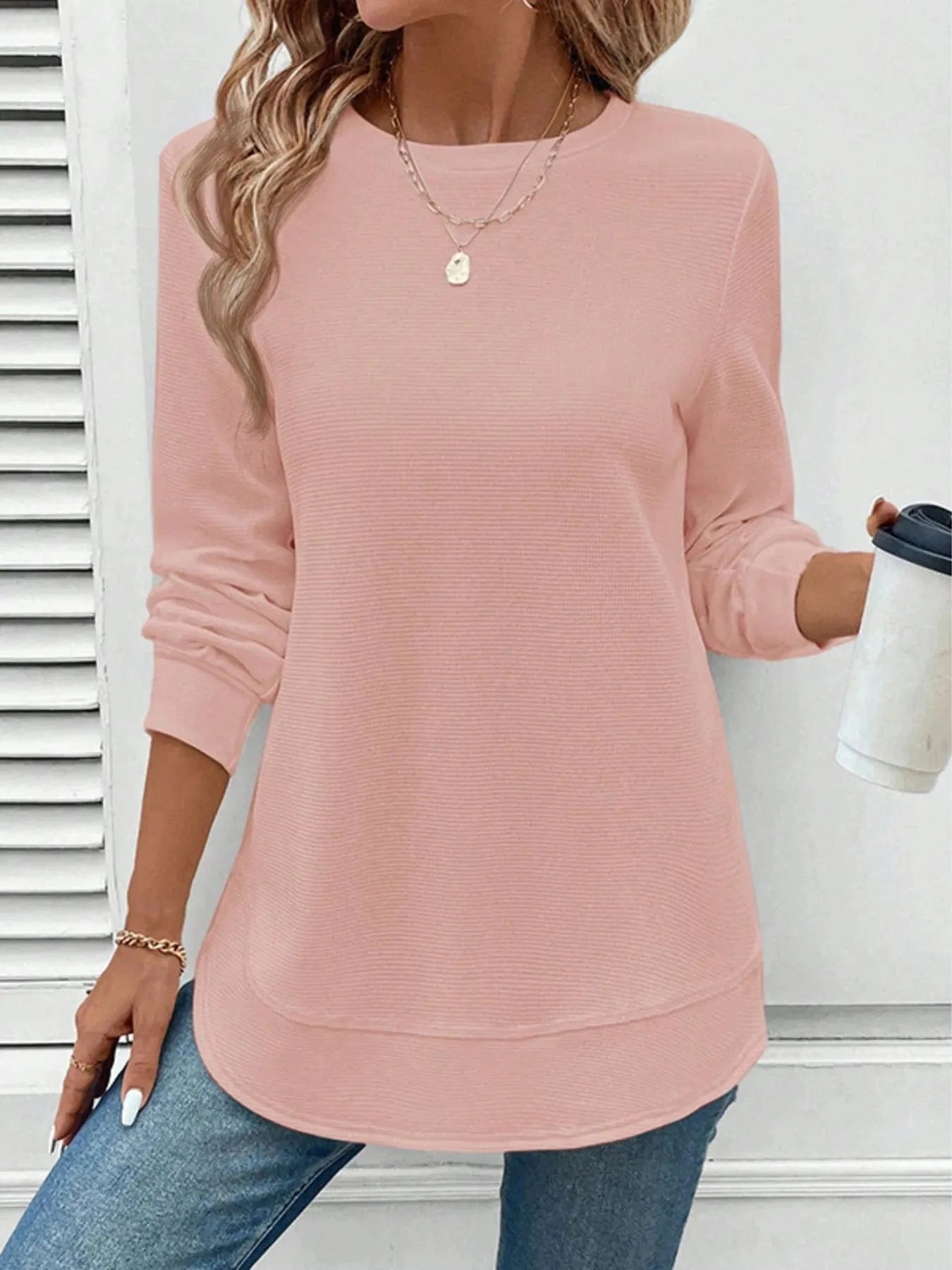 Round Neck Long Sleeve Casual Sweatshirt Tops and T-Shirts