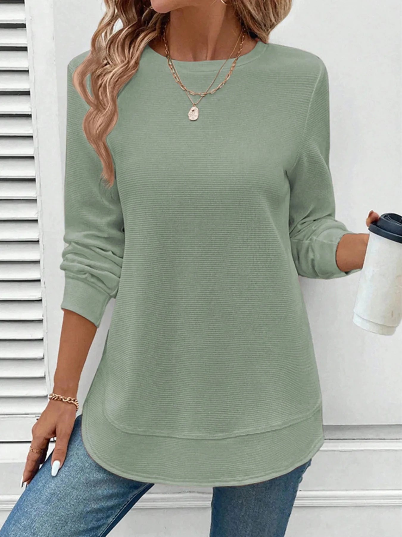 Round Neck Long Sleeve Casual Sweatshirt Tops and T-Shirts