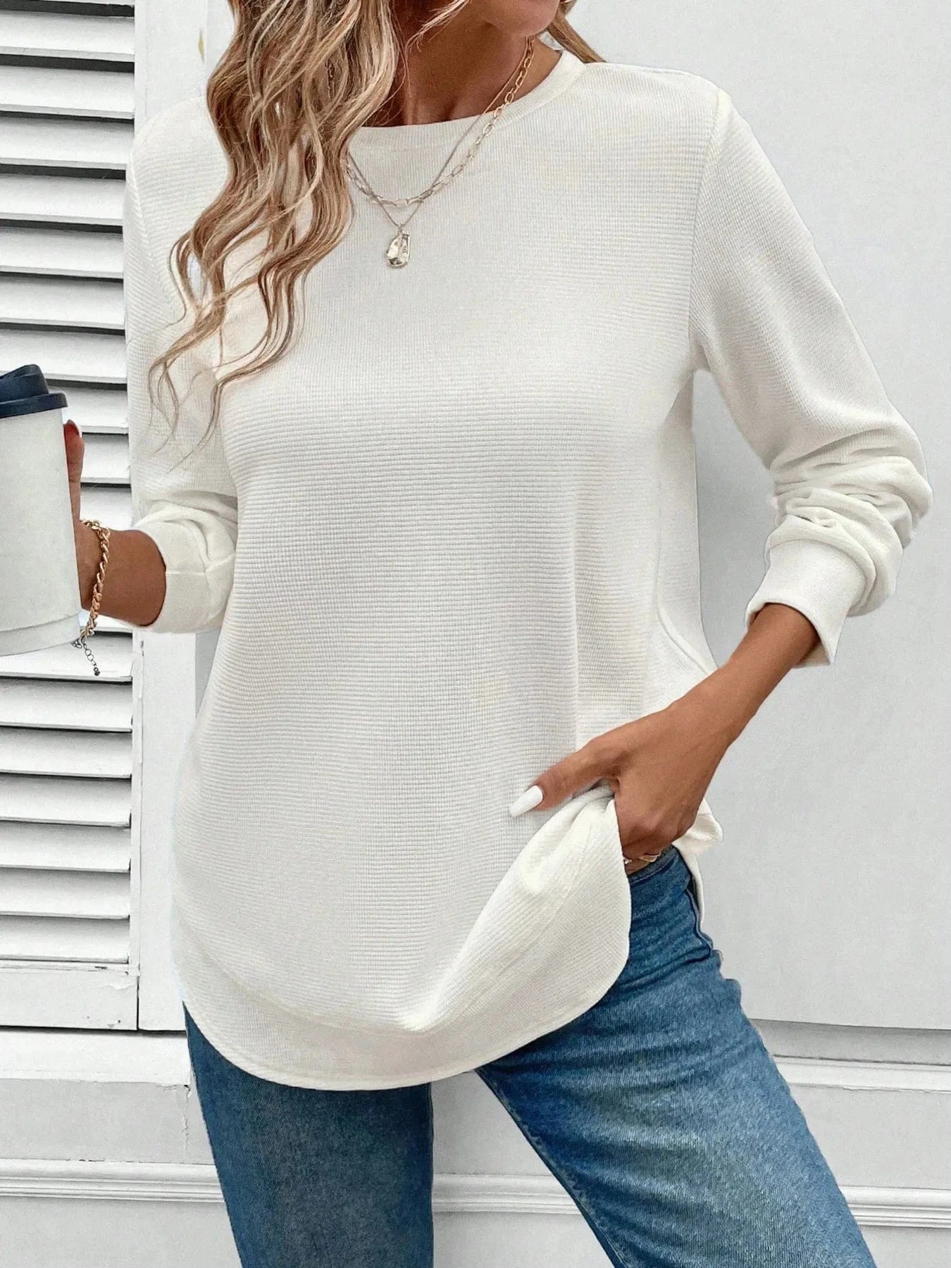Round Neck Long Sleeve Casual Sweatshirt Tops and T-Shirts