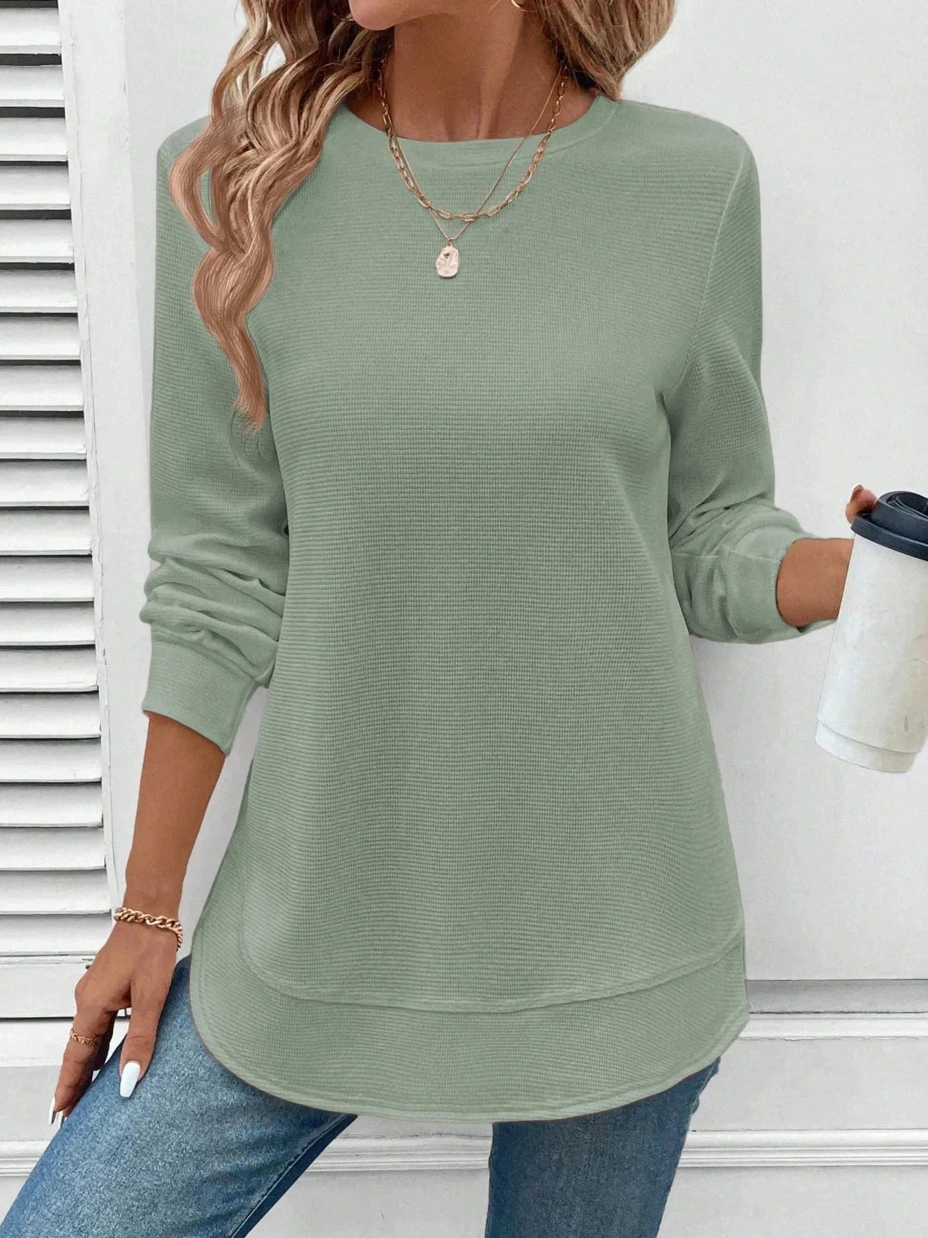 Round Neck Long Sleeve Casual Sweatshirt Tops and T-Shirts