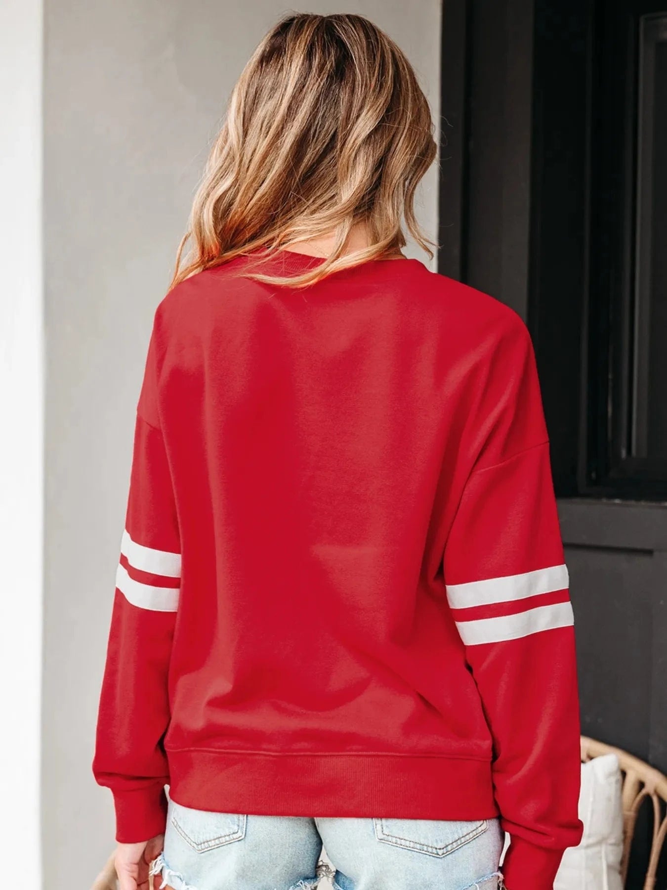 Stripe Round Neck Long Sleeve Sweatshirt Tops and T-Shirts
