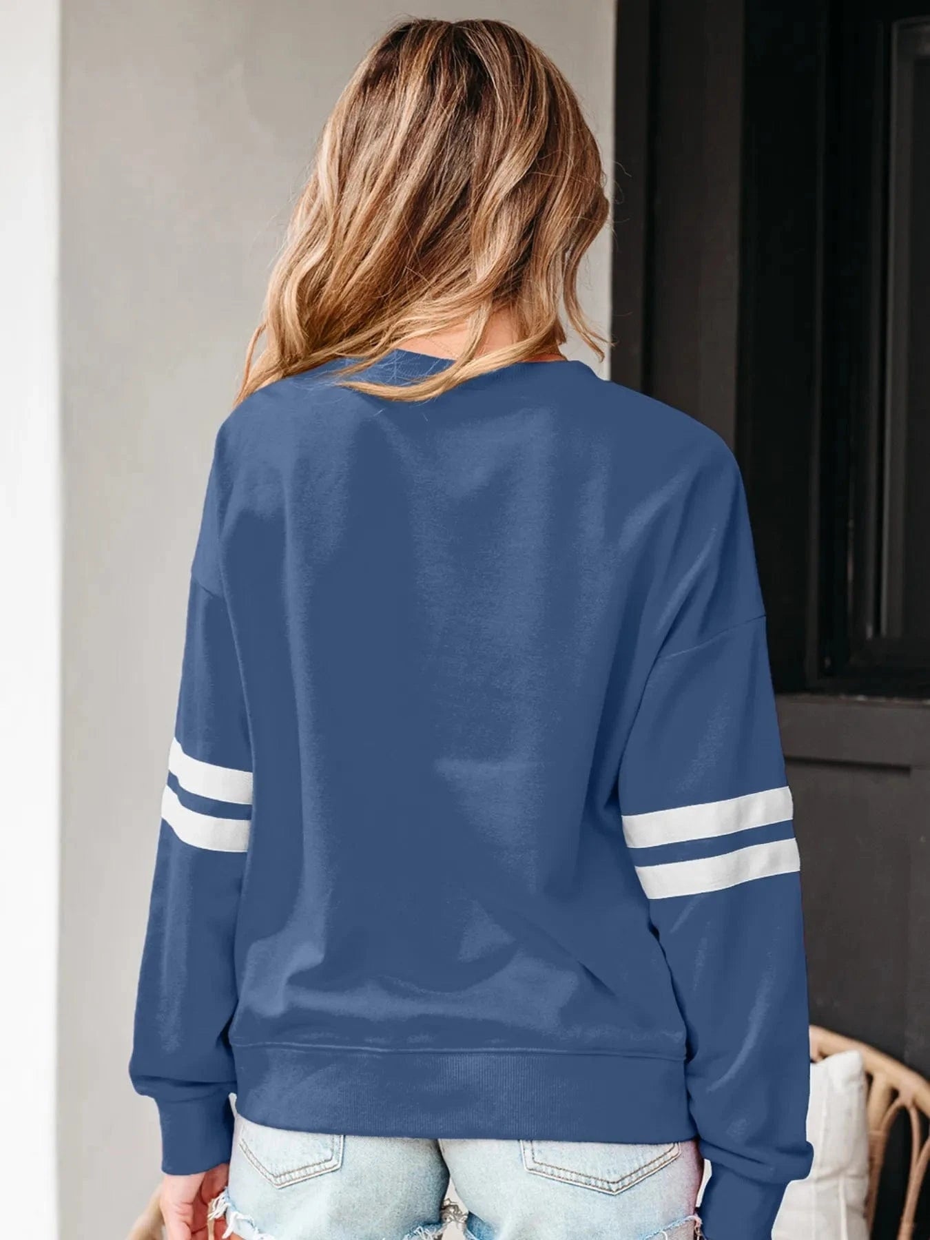 Stripe Round Neck Long Sleeve Sweatshirt Tops and T-Shirts