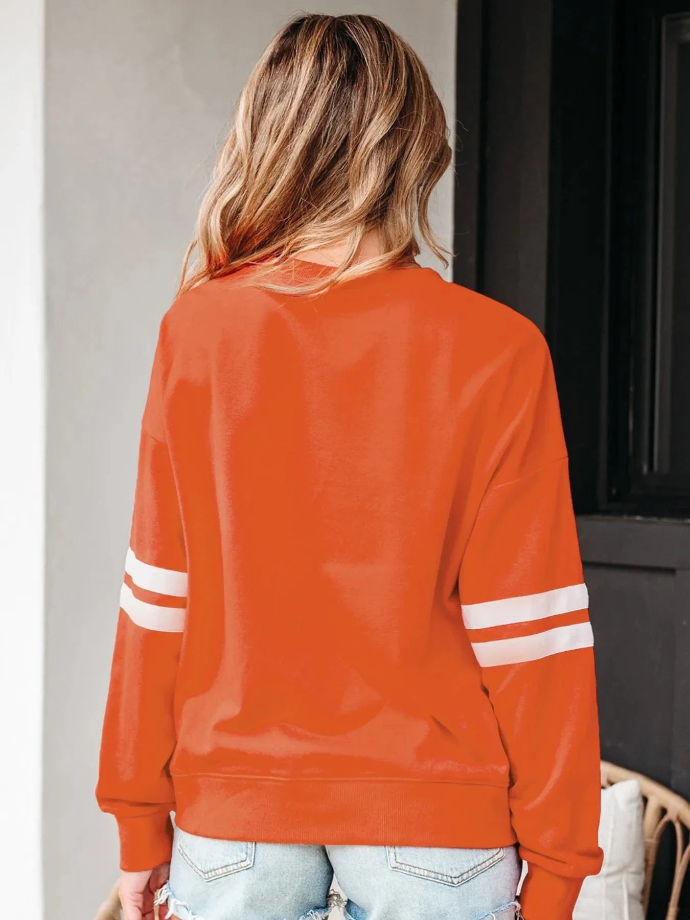 Stripe Round Neck Long Sleeve Sweatshirt Tops and T-Shirts