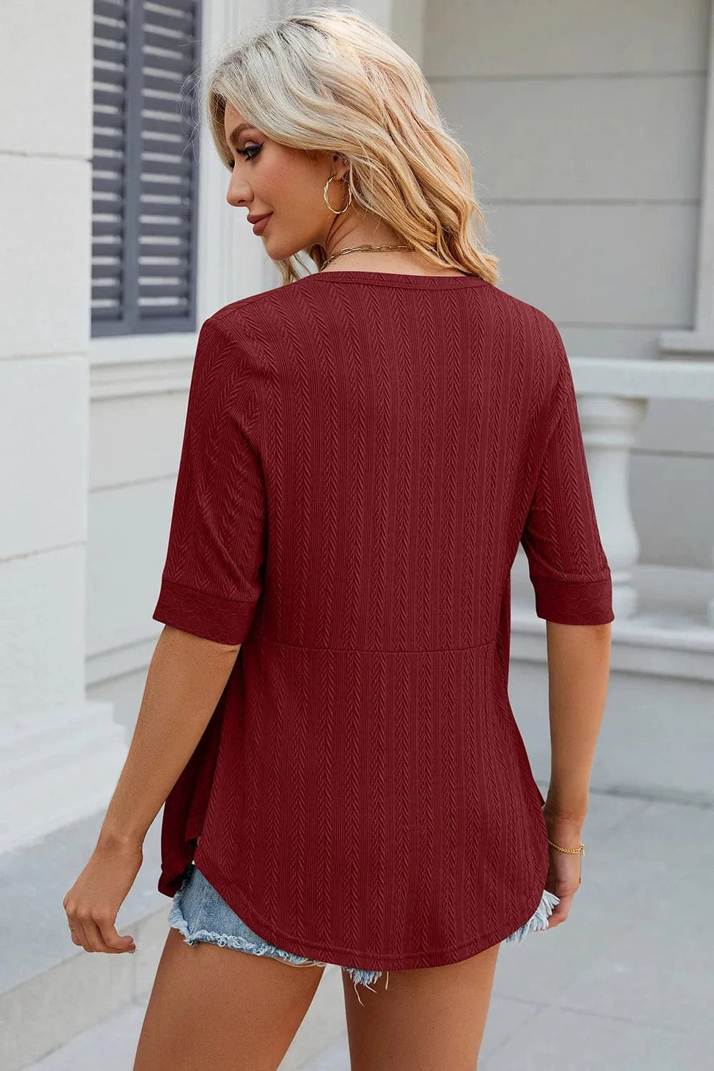 Eyelet Half Sleeve T-Shirt tops