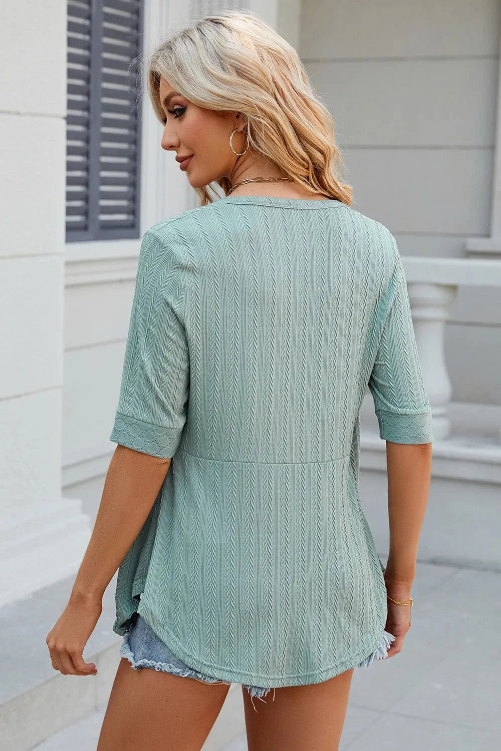 Eyelet Half Sleeve T-Shirt tops