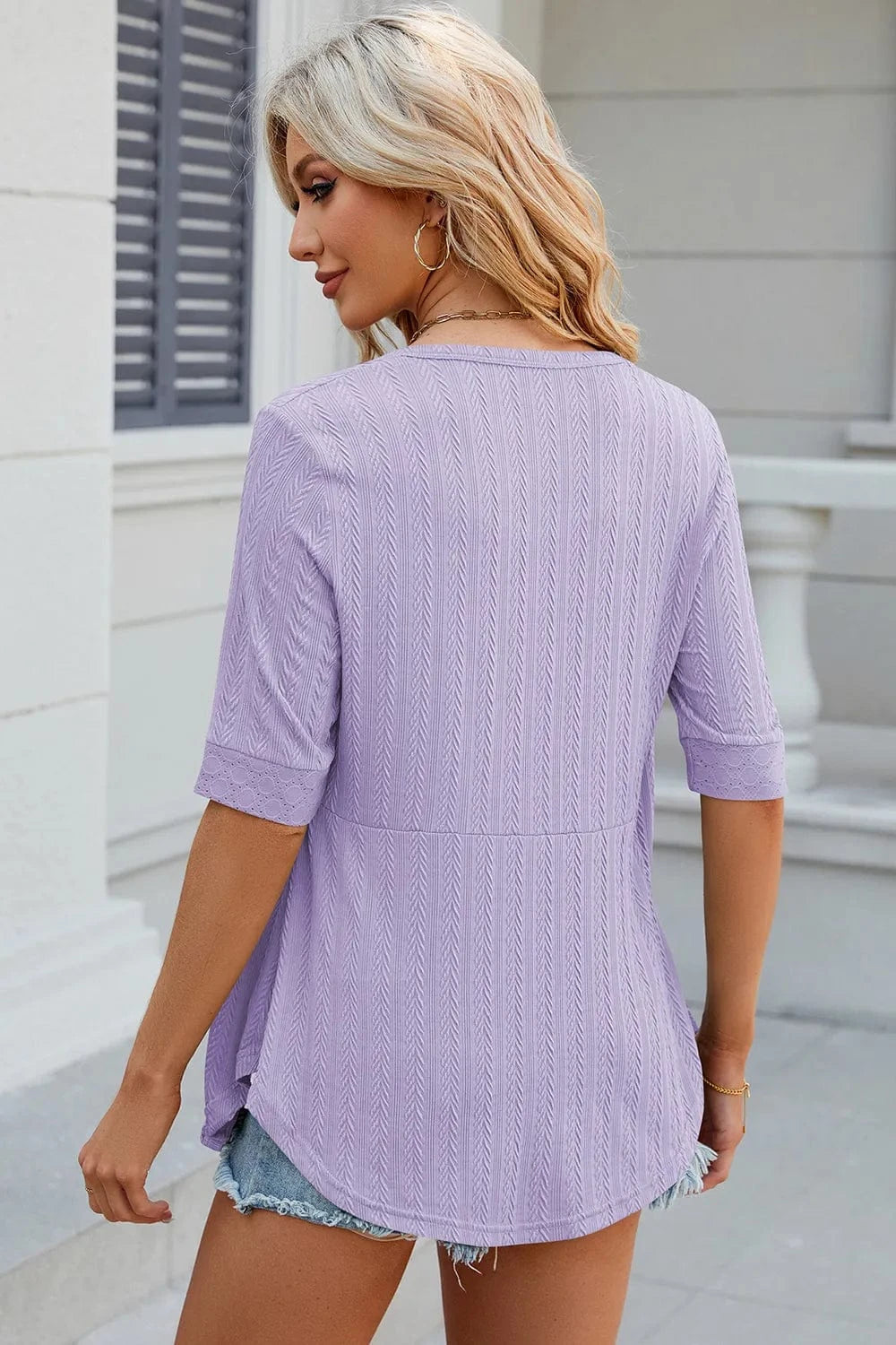 Eyelet Half Sleeve T-Shirt tops