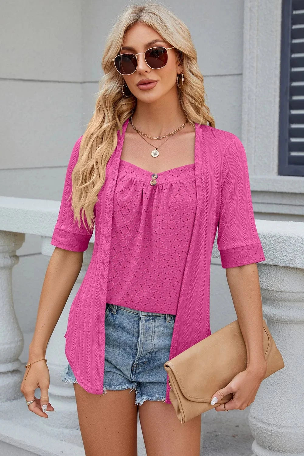 Eyelet Half Sleeve T-Shirt tops