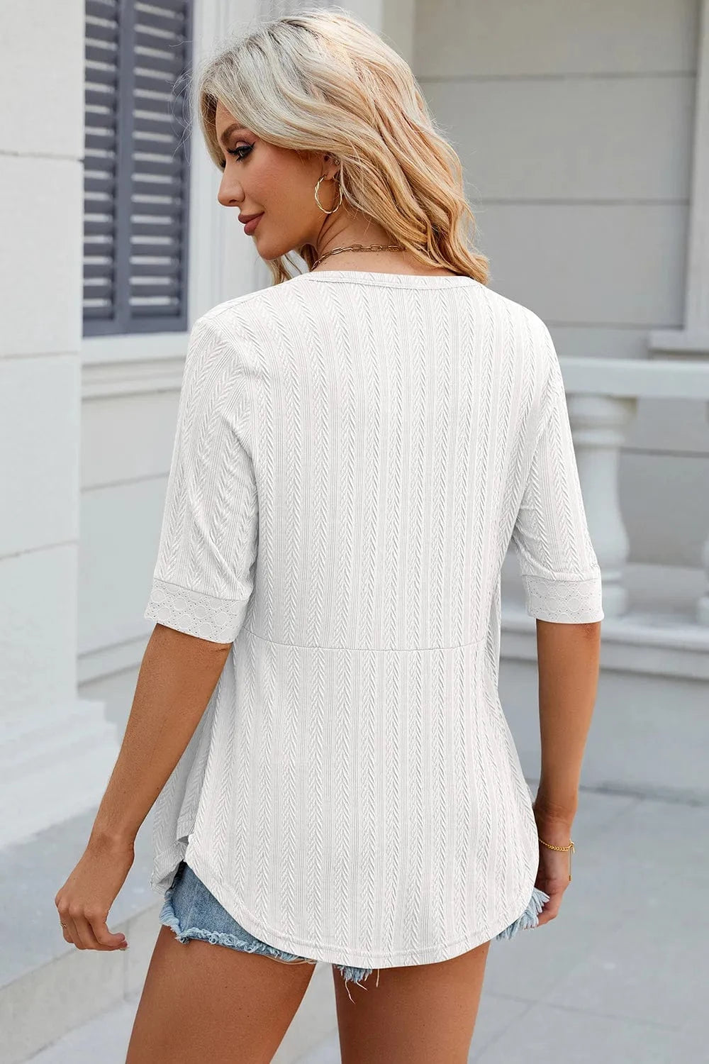 Eyelet Half Sleeve T-Shirt tops